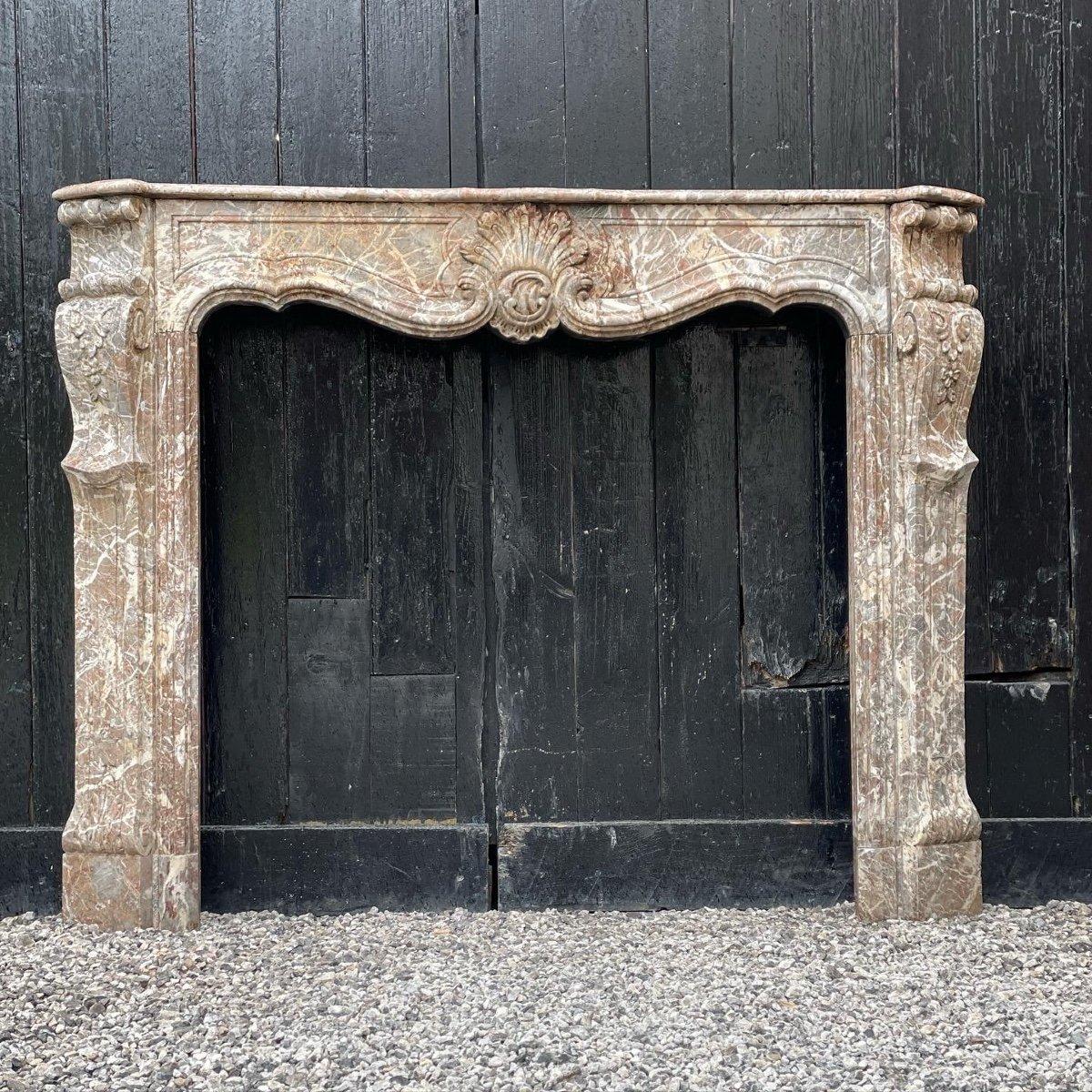 French Regency Fireplace In Gray Ardennes Marble, 18th Century For Sale