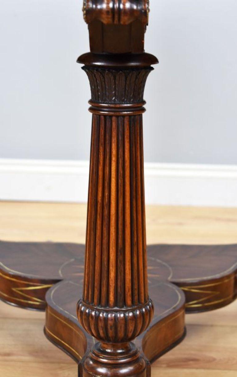 Regency Flame Mahogany Brass Inlaid Drum Table For Sale 2