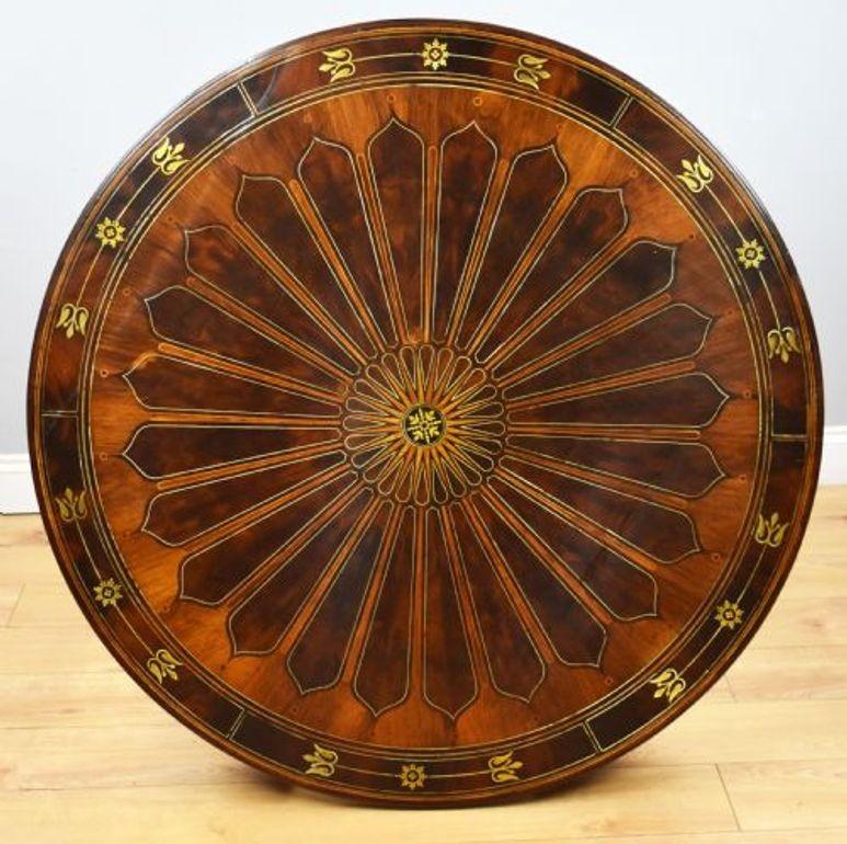 Regency Flame Mahogany Brass Inlaid Drum Table For Sale 4