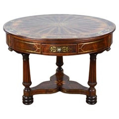 Regency Flame Mahogany Brass Inlaid Drum Table