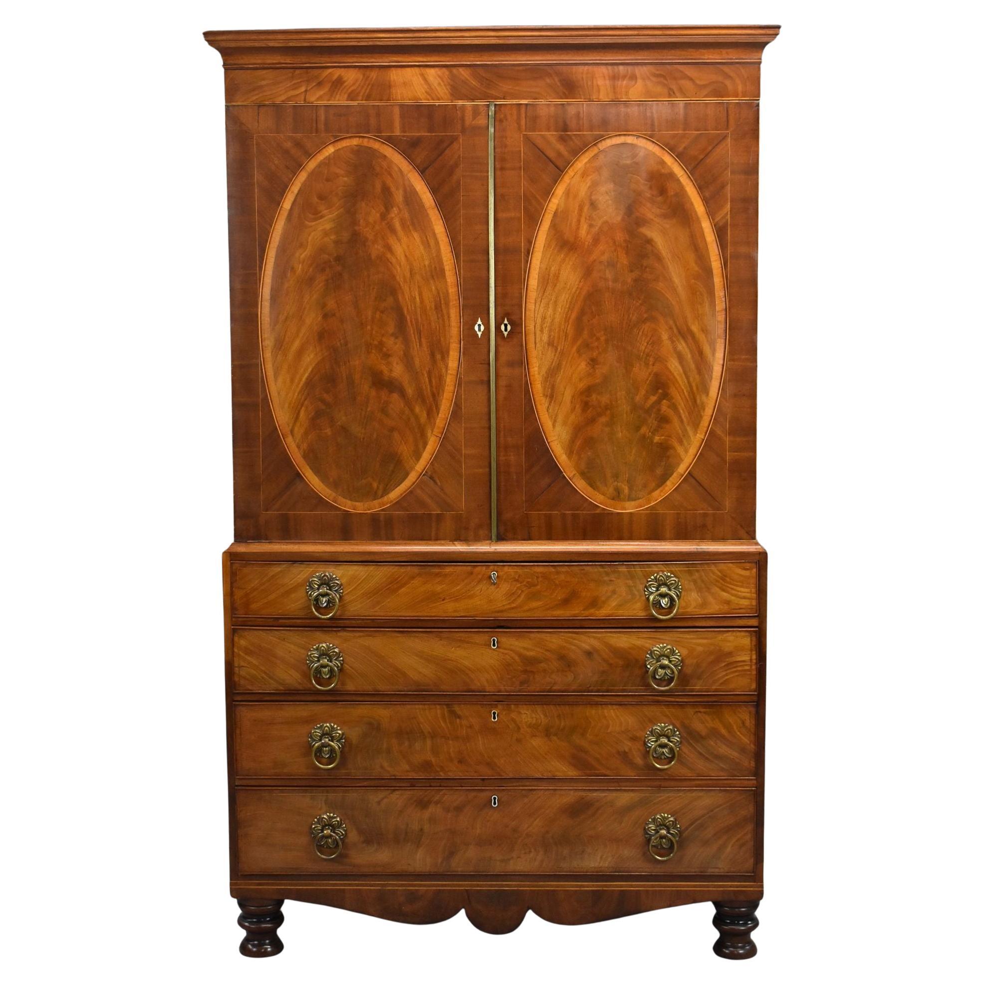 Regency Flame Mahogany Linen Press For Sale