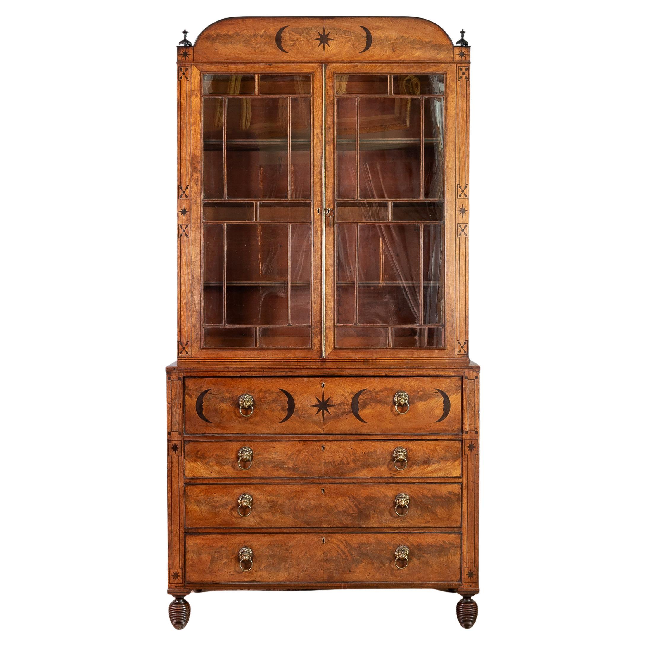Regency Flame Mahogany Secretaire Bookcase