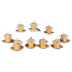 Regency Flight & Barr Worcester Porcelain Salmon-colored Covered Chocolate Cups