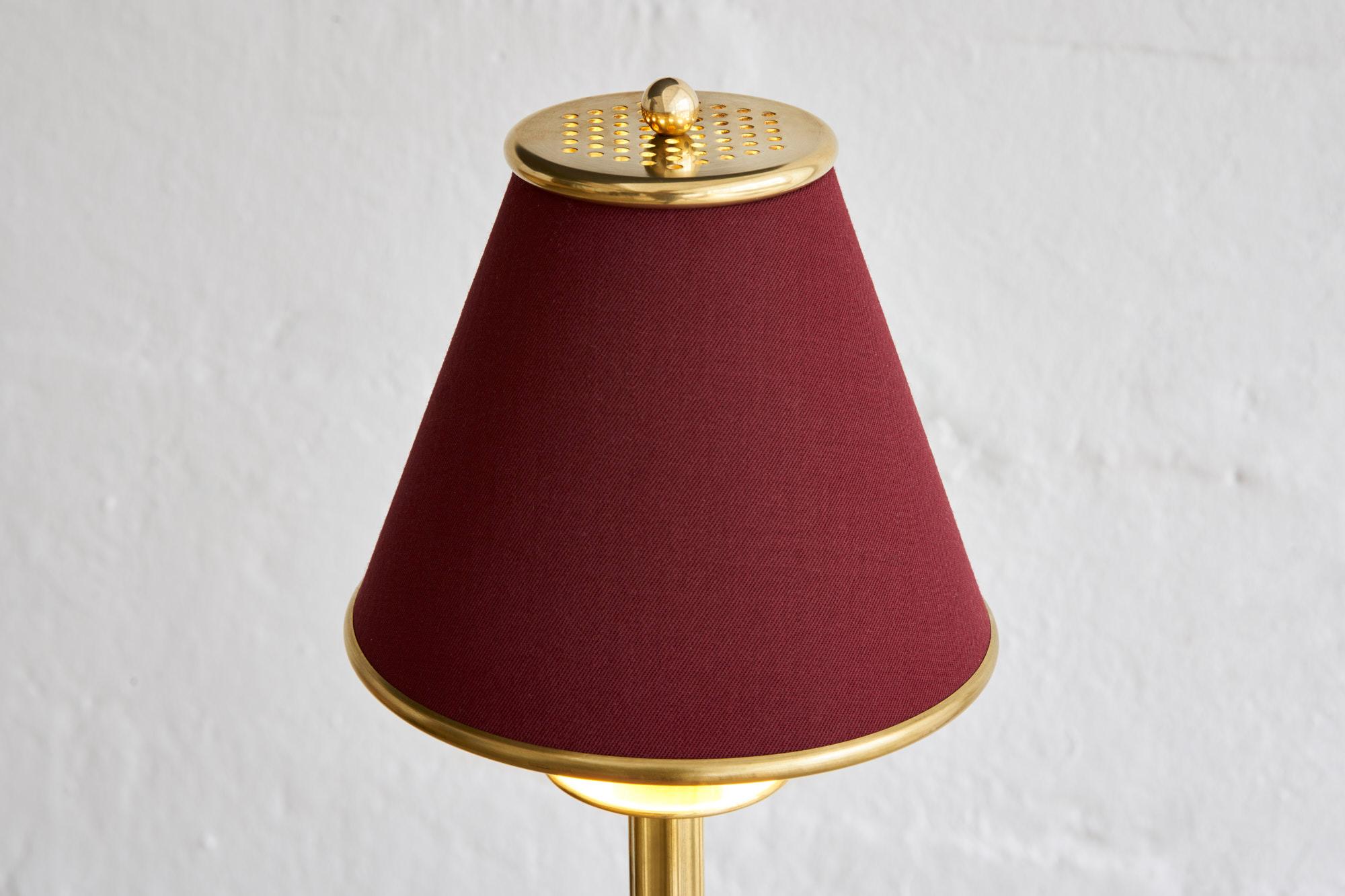 Regency Floor Lamp by Billy Cotton in Brass with Burgundy Shade For Sale 1