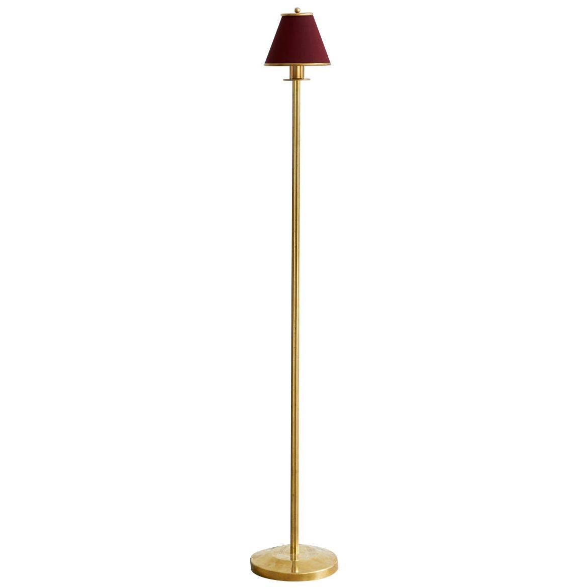 Regency Floor Lamp by Billy Cotton in Brass with Burgundy Shade For Sale