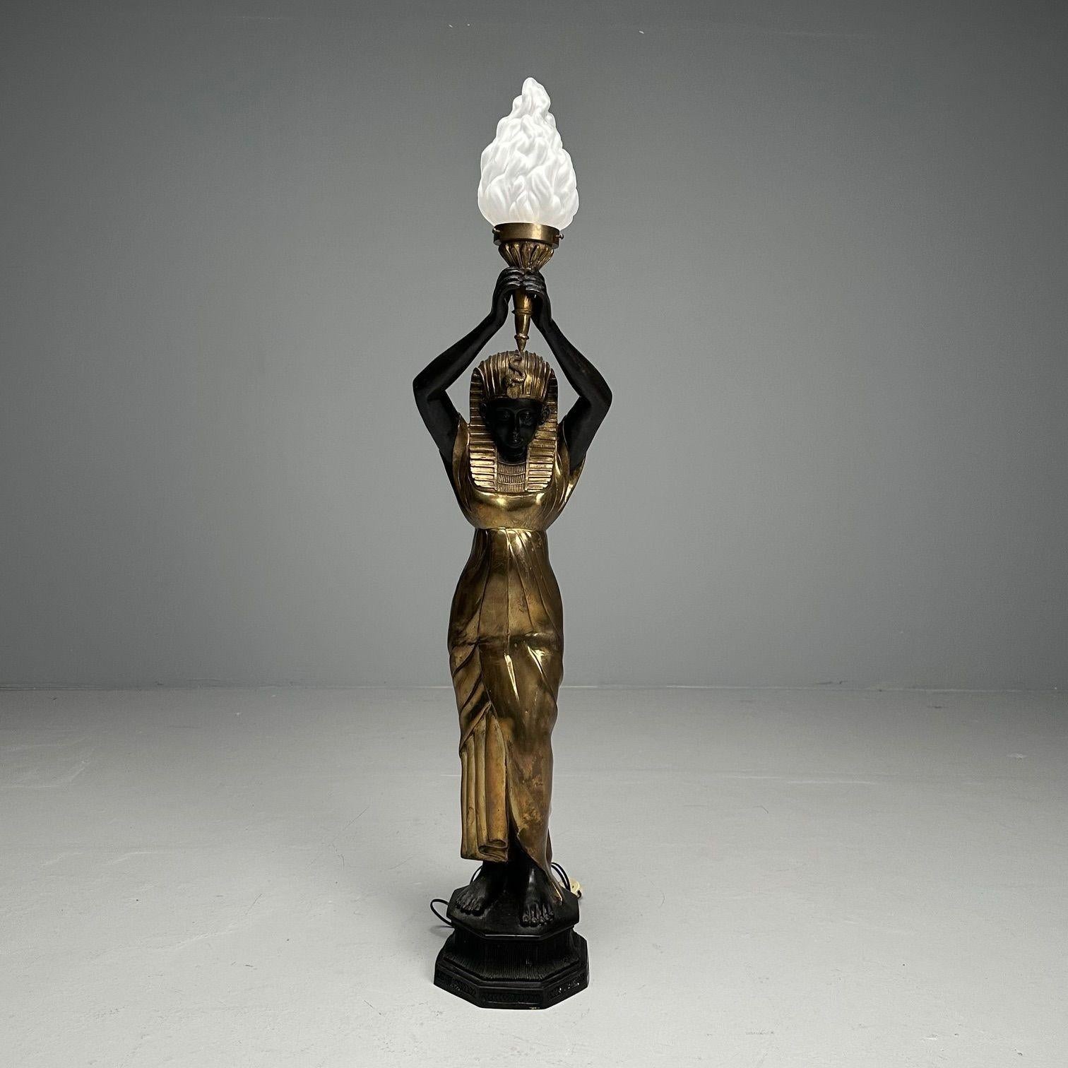 American Regency, Floor Lamp, Egyptian Motif, Gilt Metal, Bronze, 1990s For Sale