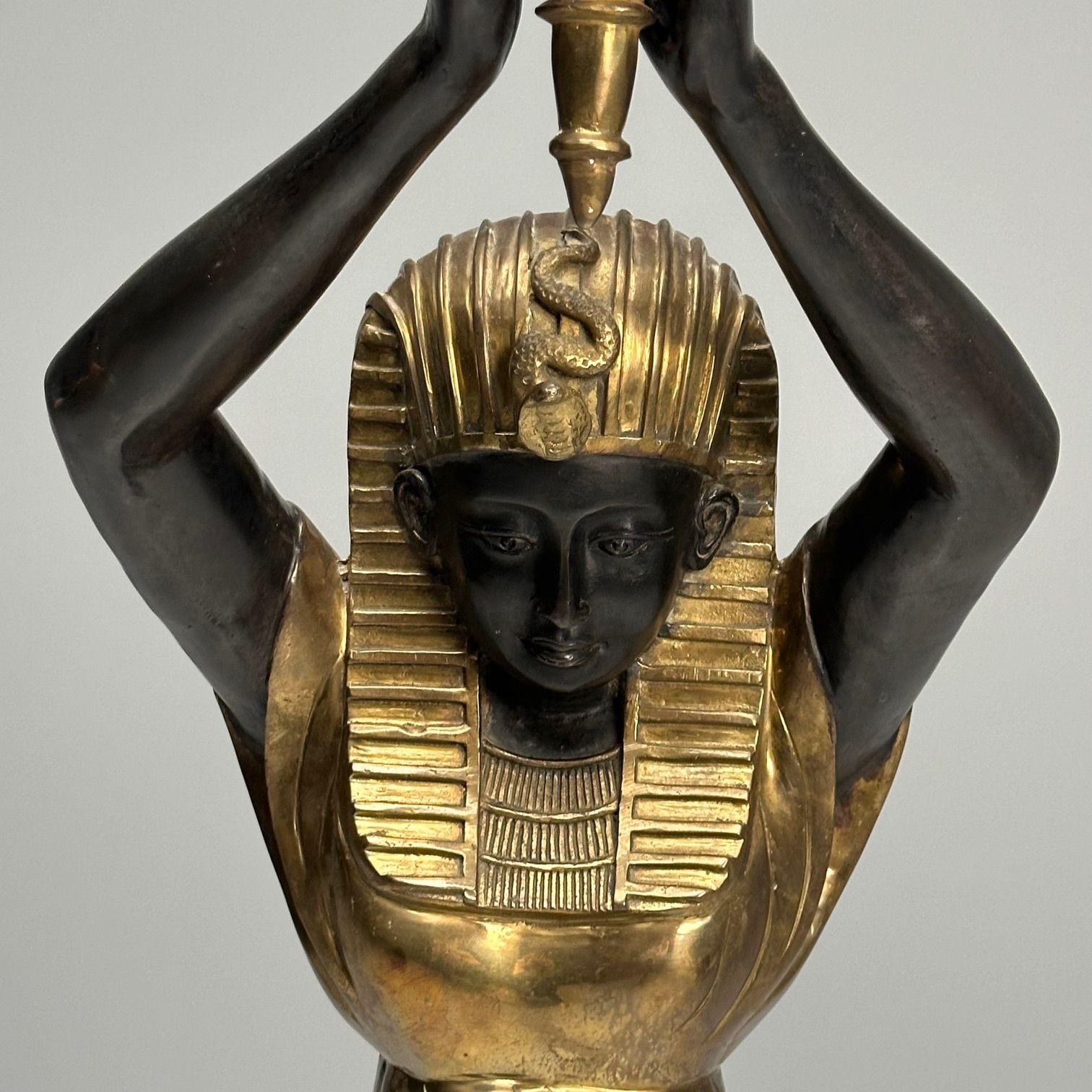 Regency, Floor Lamp, Egyptian Motif, Gilt Metal, Bronze, 1990s For Sale 2
