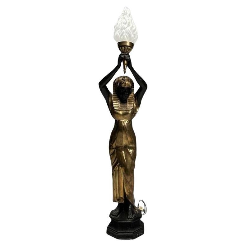 Regency, Floor Lamp, Egyptian Motif, Gilt Metal, Bronze, 1990s For Sale