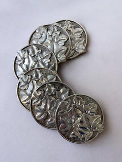 Regency Floral coasters in solid Aluminium, set of 6, Spain, 1980's