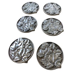 Regency Floral coasters in solid Aluminium, set of 6, Spain, 1980's