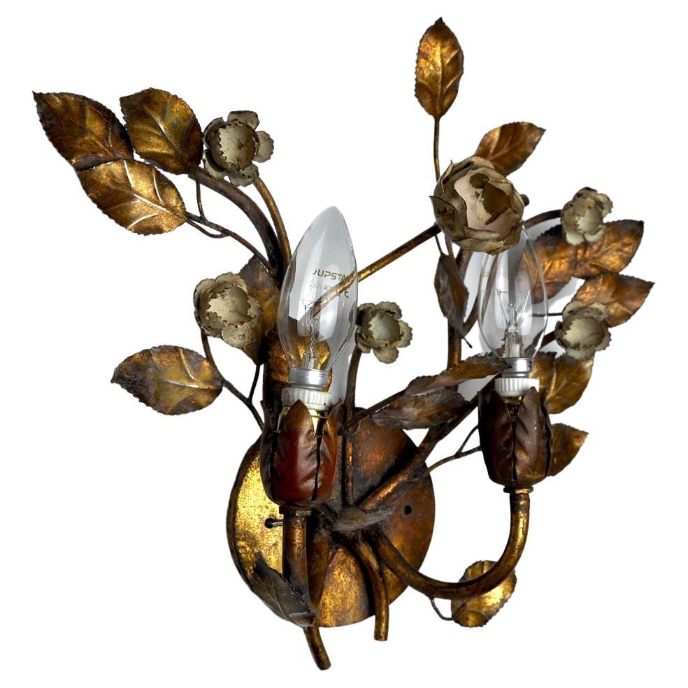 Italian Hollywood Regency Carved Wood Floral Sconce For Sale at 1stDibs
