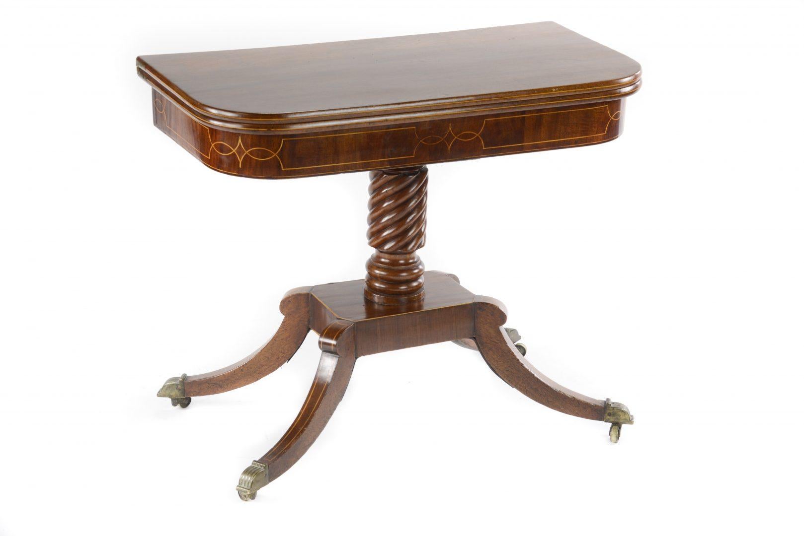 Regency Fold over Top Tea Table with Box Wood Stringing In Good Condition In Northwich, GB