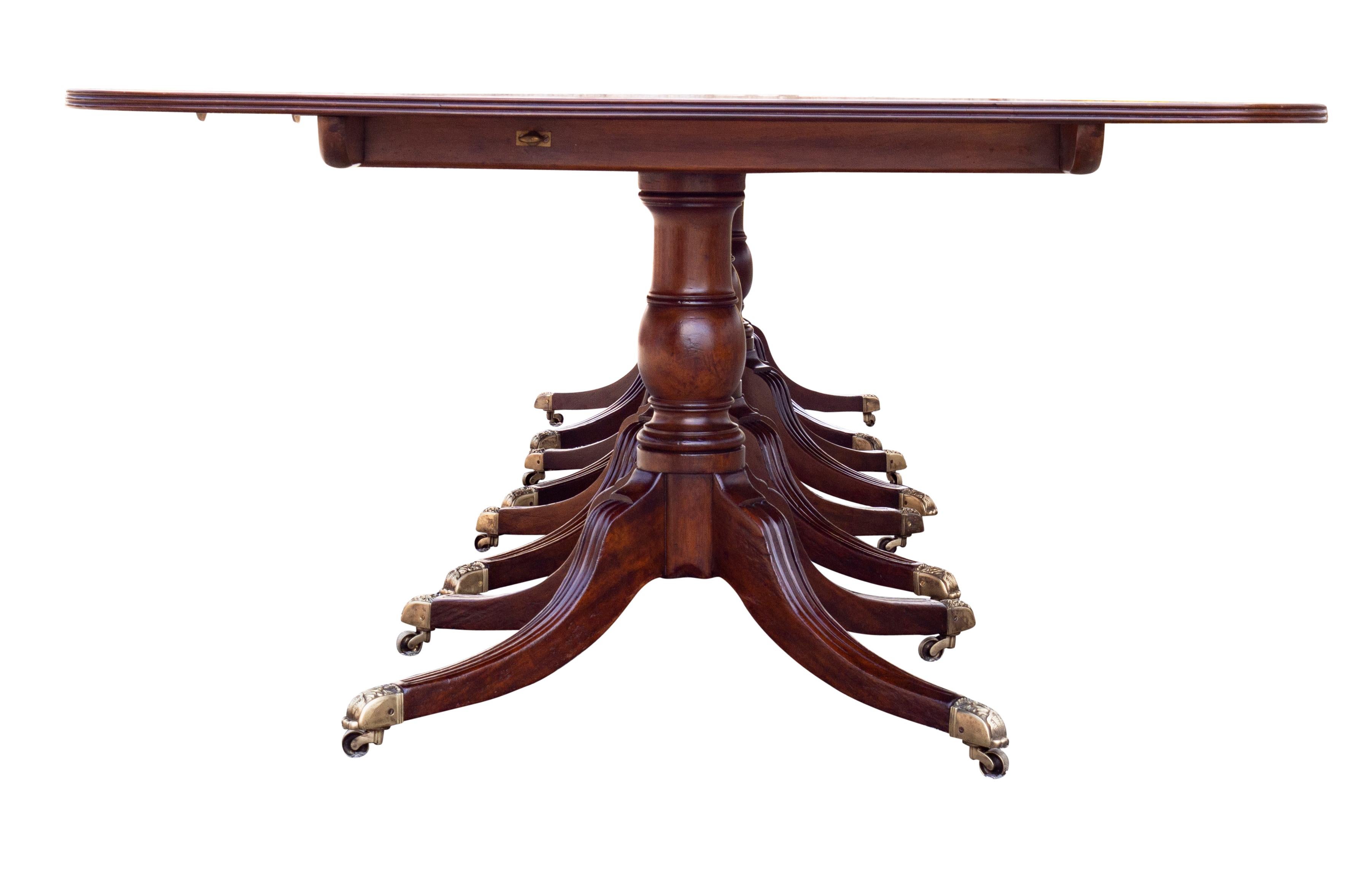 English Regency Four Pedestal Mahogany Dining Table For Sale