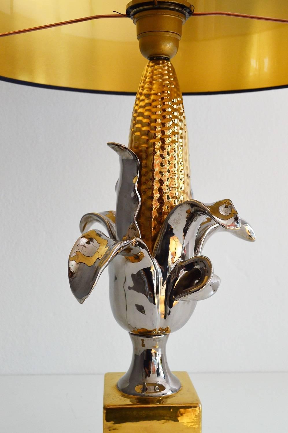 Regency French Ceramic Corn Lamp, 1970s In Excellent Condition In Morazzone, Varese