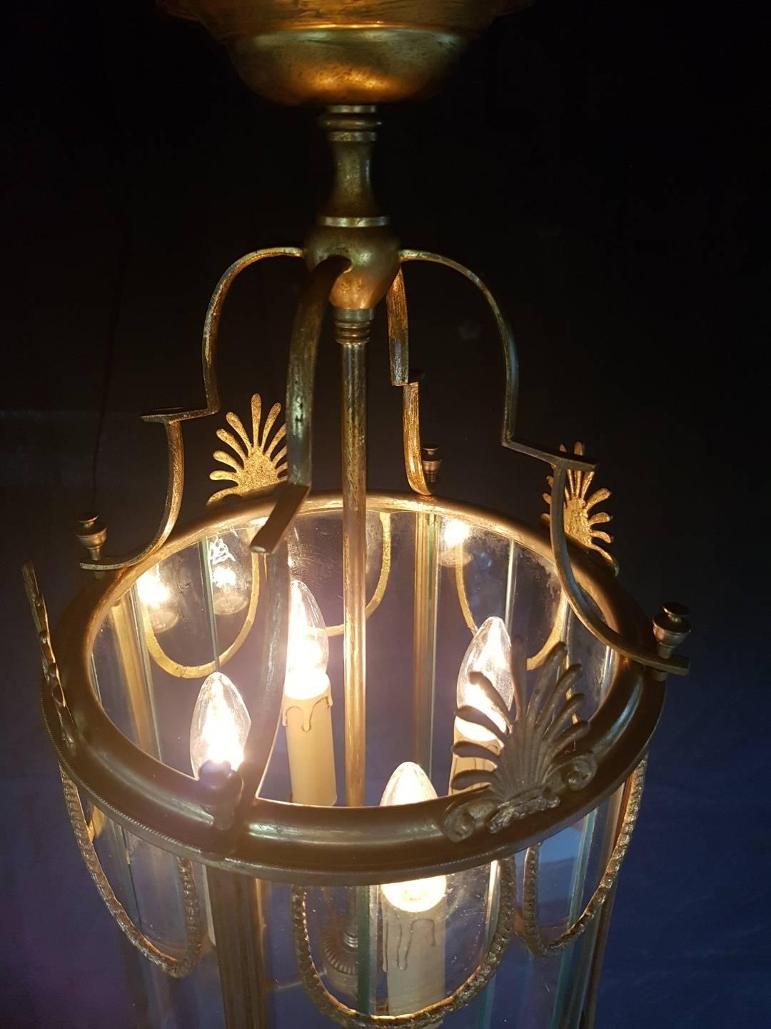 Regency French Multi Panel Gilt Bronze Four-Light Lantern For Sale 6