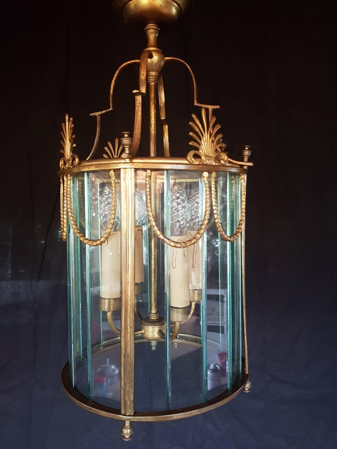 20th Century Regency French Multi Panel Gilt Bronze Four-Light Lantern For Sale