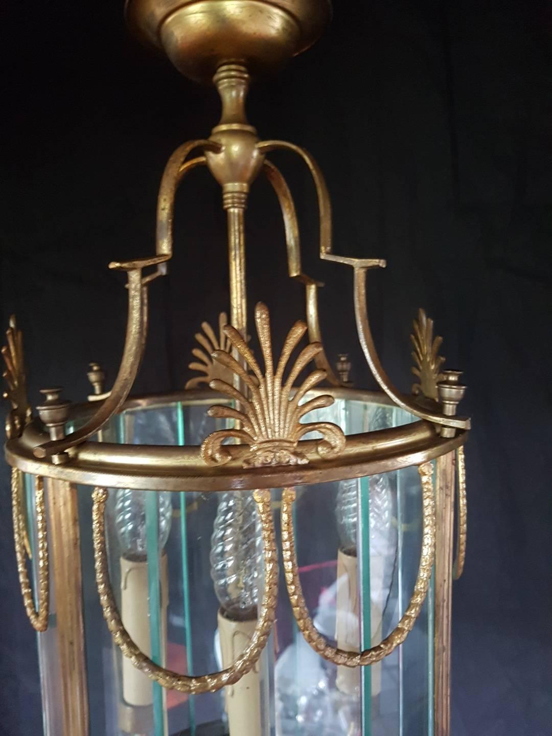 Regency French Multi Panel Gilt Bronze Four-Light Lantern For Sale 1