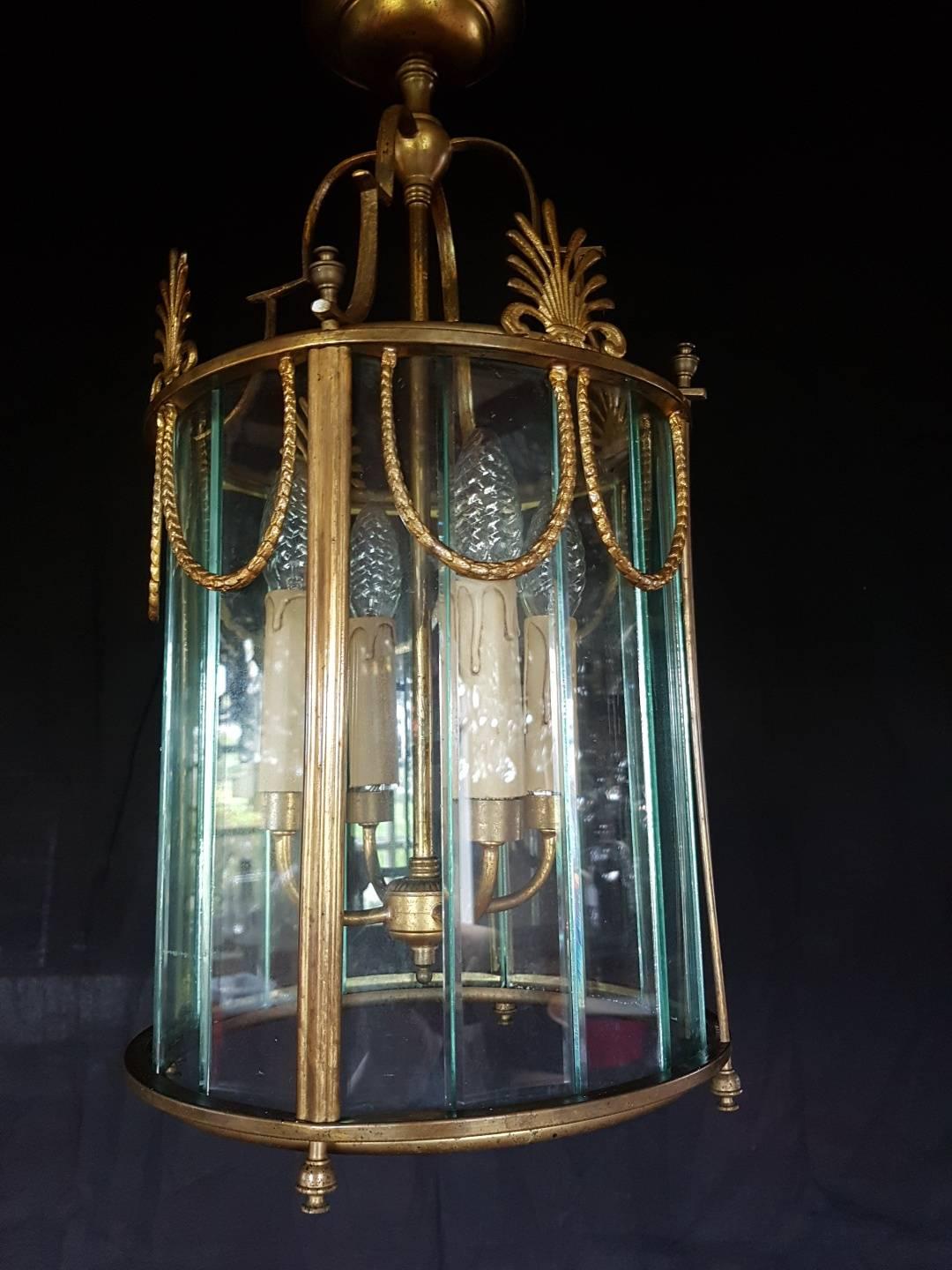Regency French Multi Panel Gilt Bronze Four-Light Lantern For Sale 3
