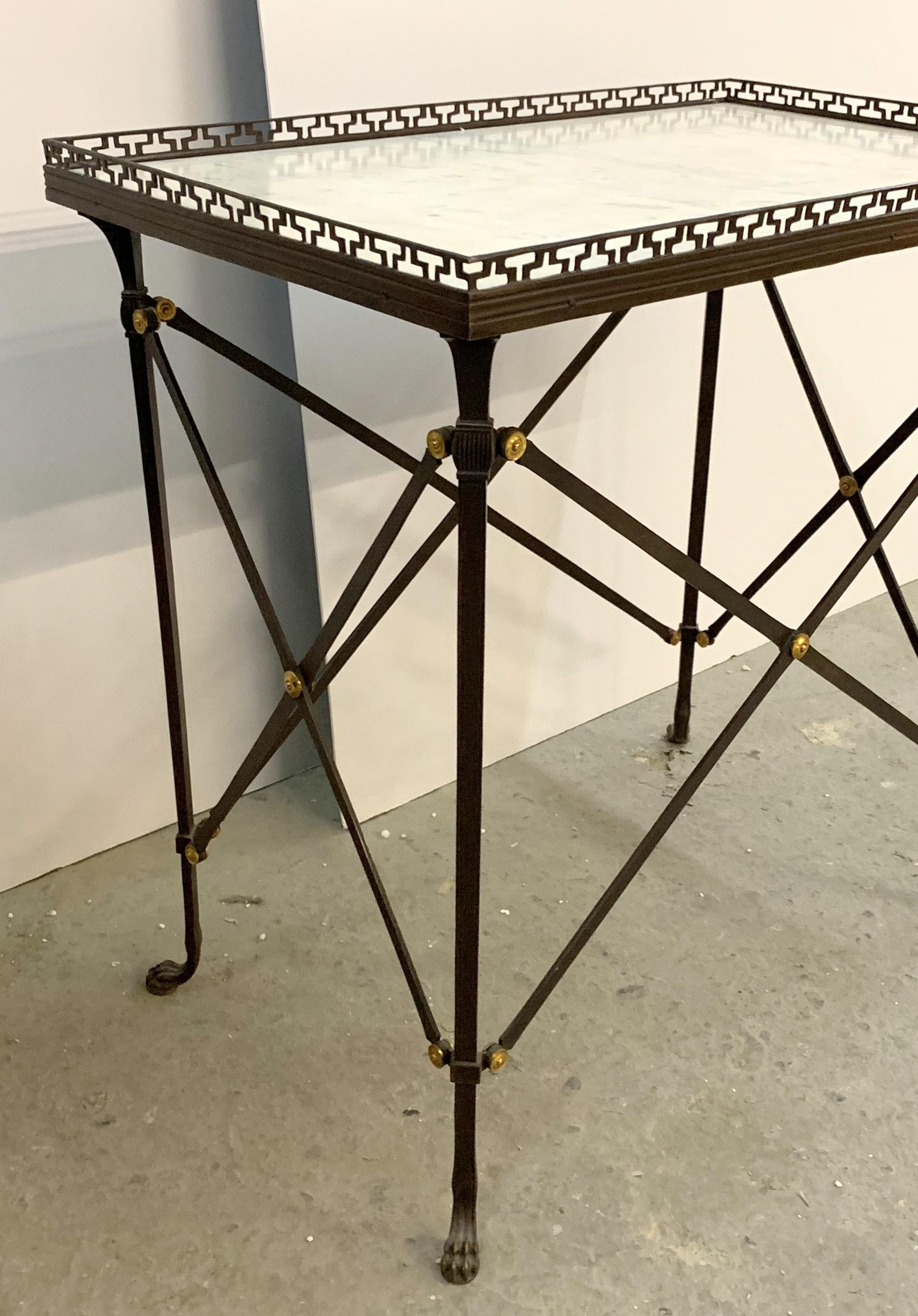 Regency French Ormolu Bronze Marble Top Gallery Gueridon Side Table Paw Feet In Good Condition For Sale In Roslyn, NY