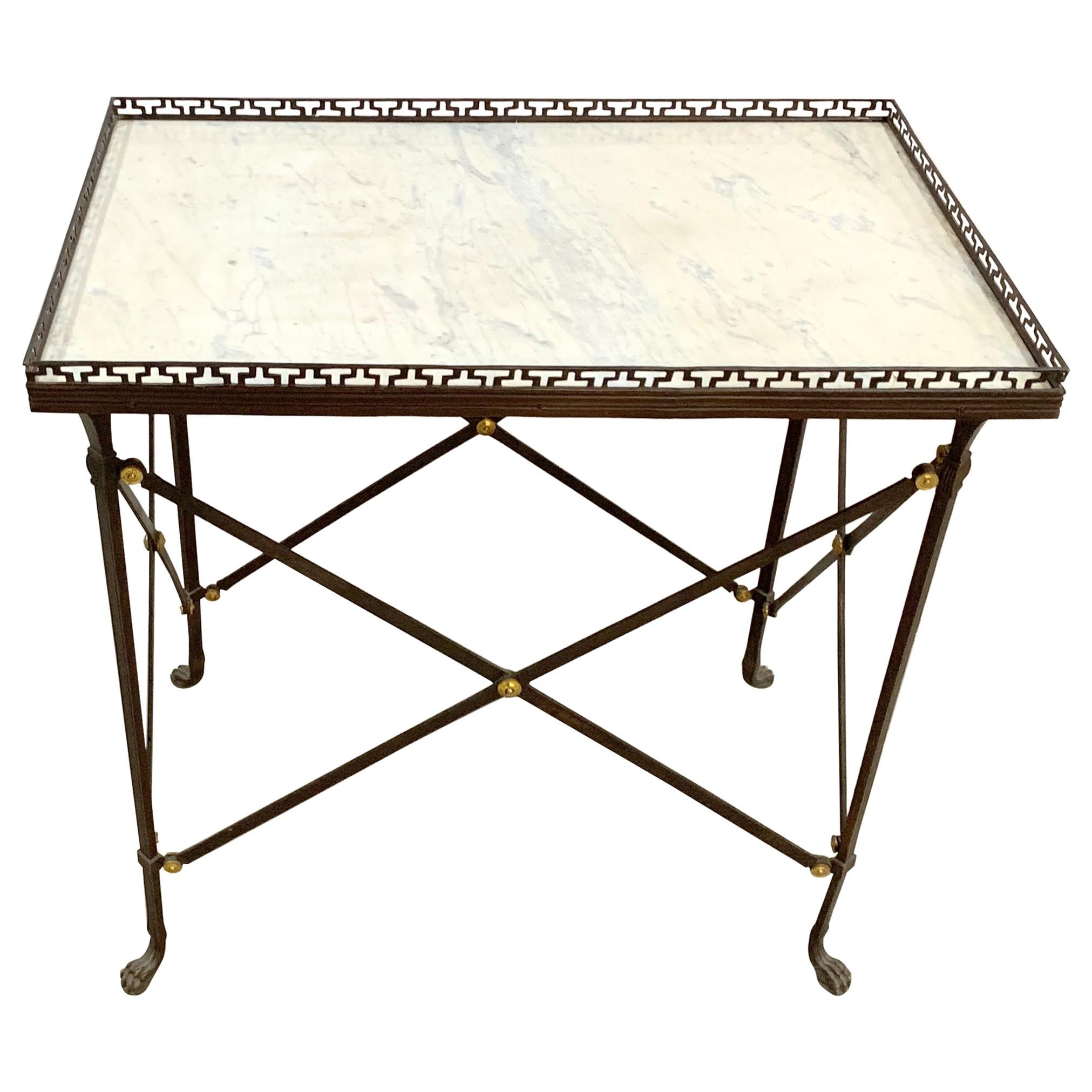 Regency French Ormolu Bronze Marble Top Gallery Gueridon Side Table Paw Feet For Sale