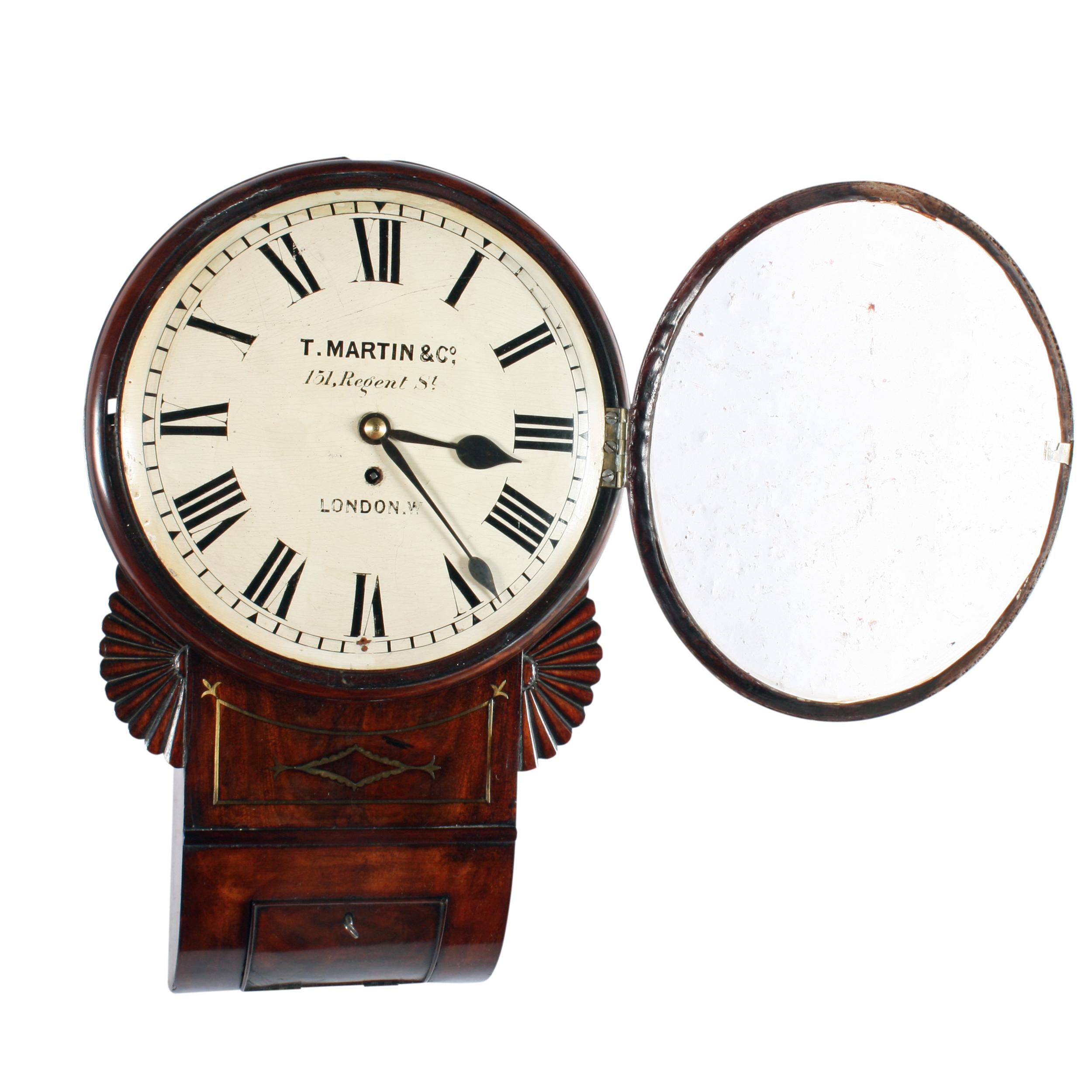 English 19th Century Regency Mahogany Fusee Wall Clock For Sale