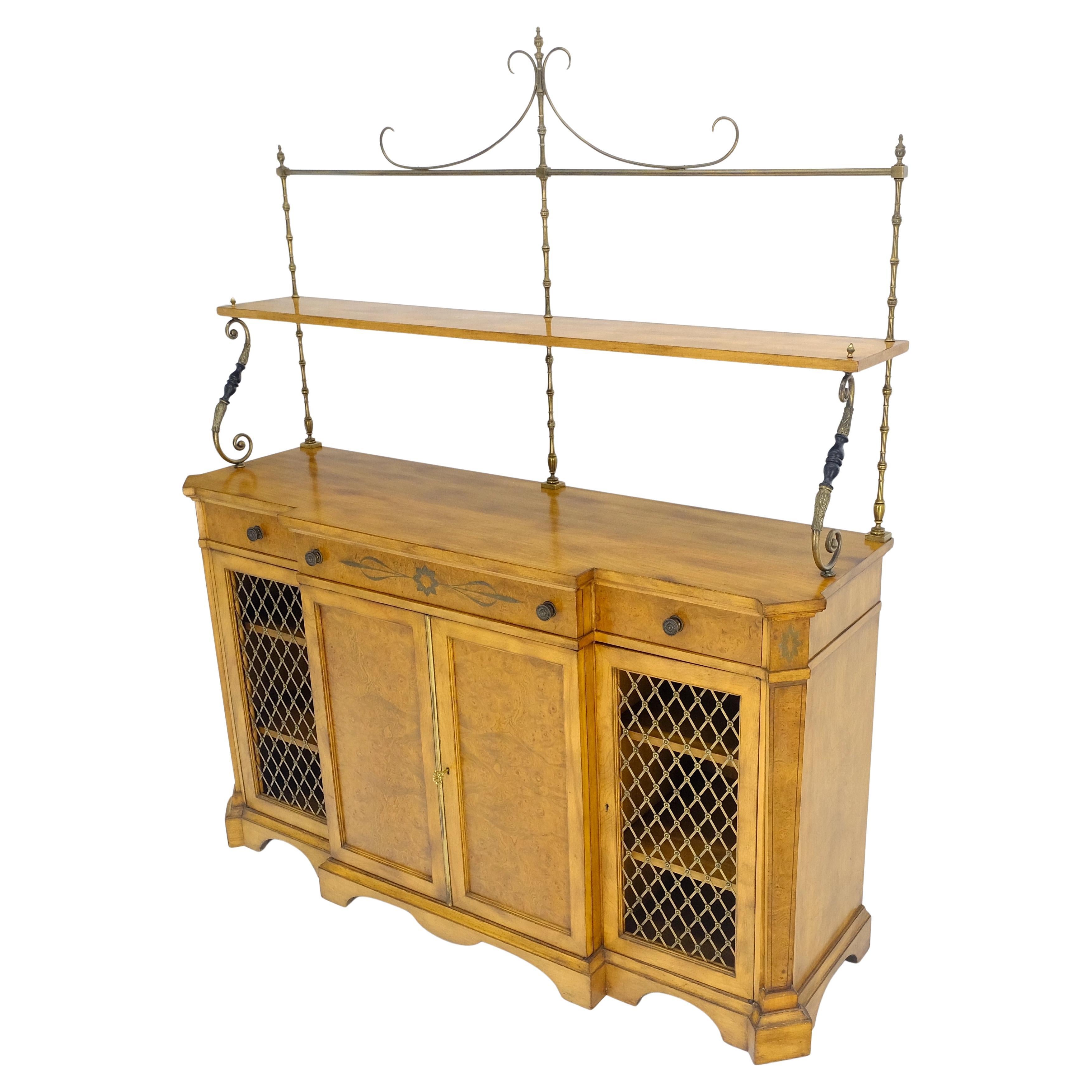 Regency Gallery Etagere Top Light Burl Walnut Sideboard Credenza c1920s MINT! For Sale