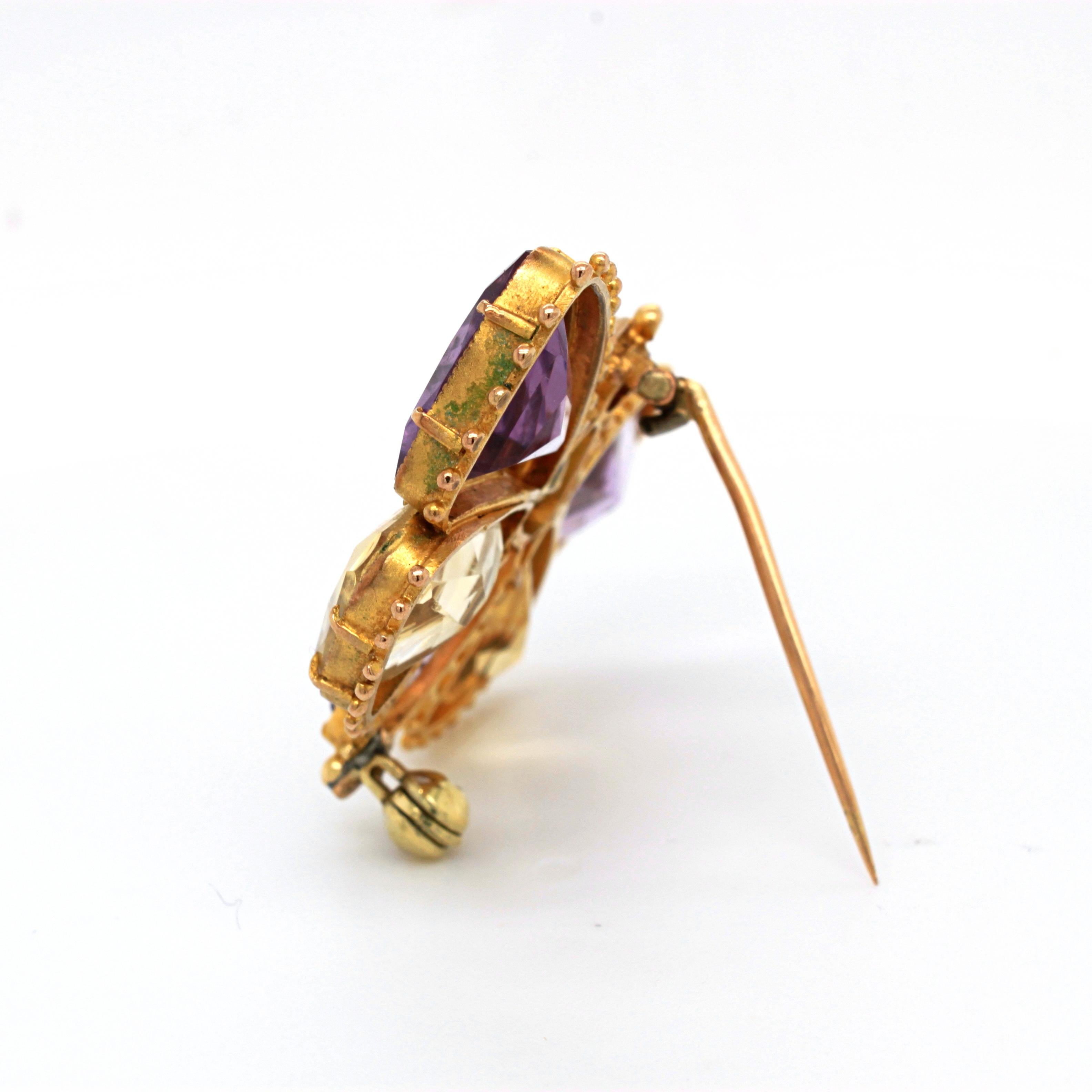 Broche papillon sertie de pierres précieuses, début du 19e siècle en vente 2