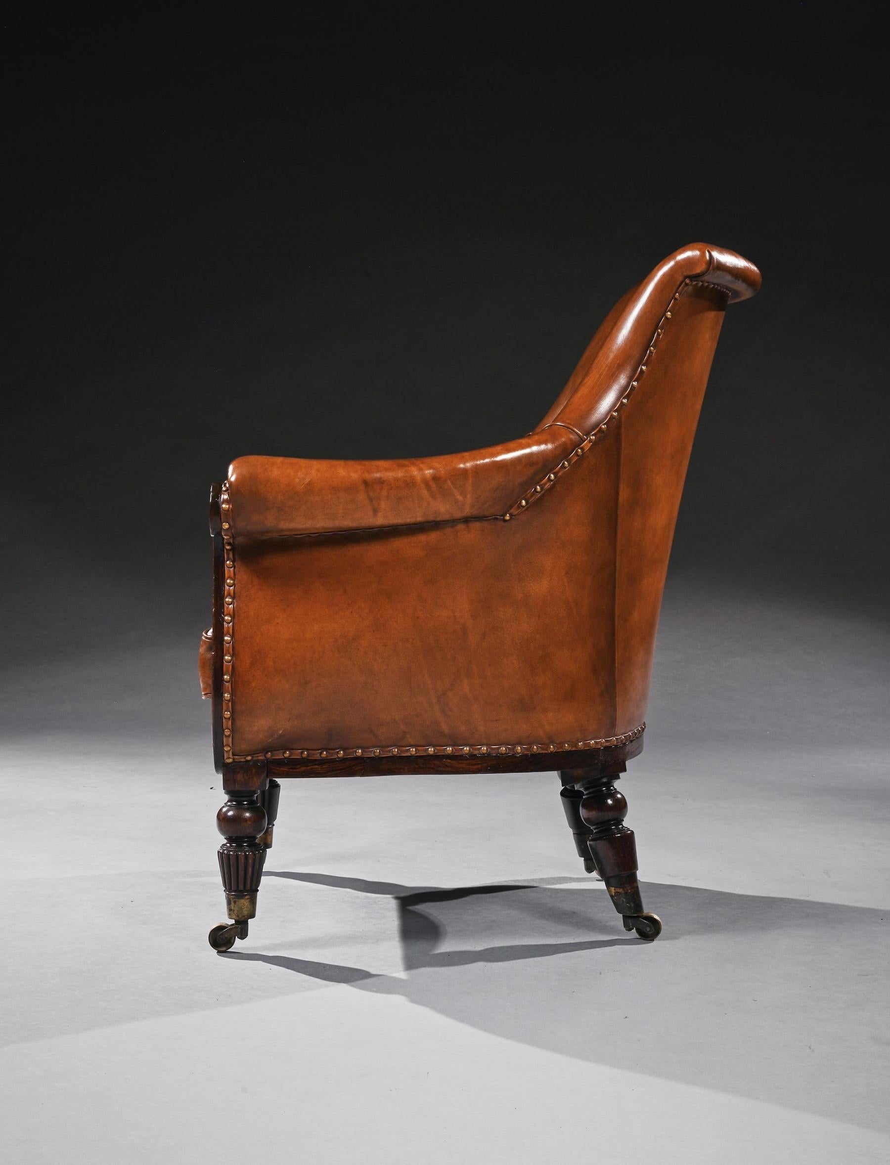 English Regency George IV Period Gillow Simulated Rosewood and Brass Armchair