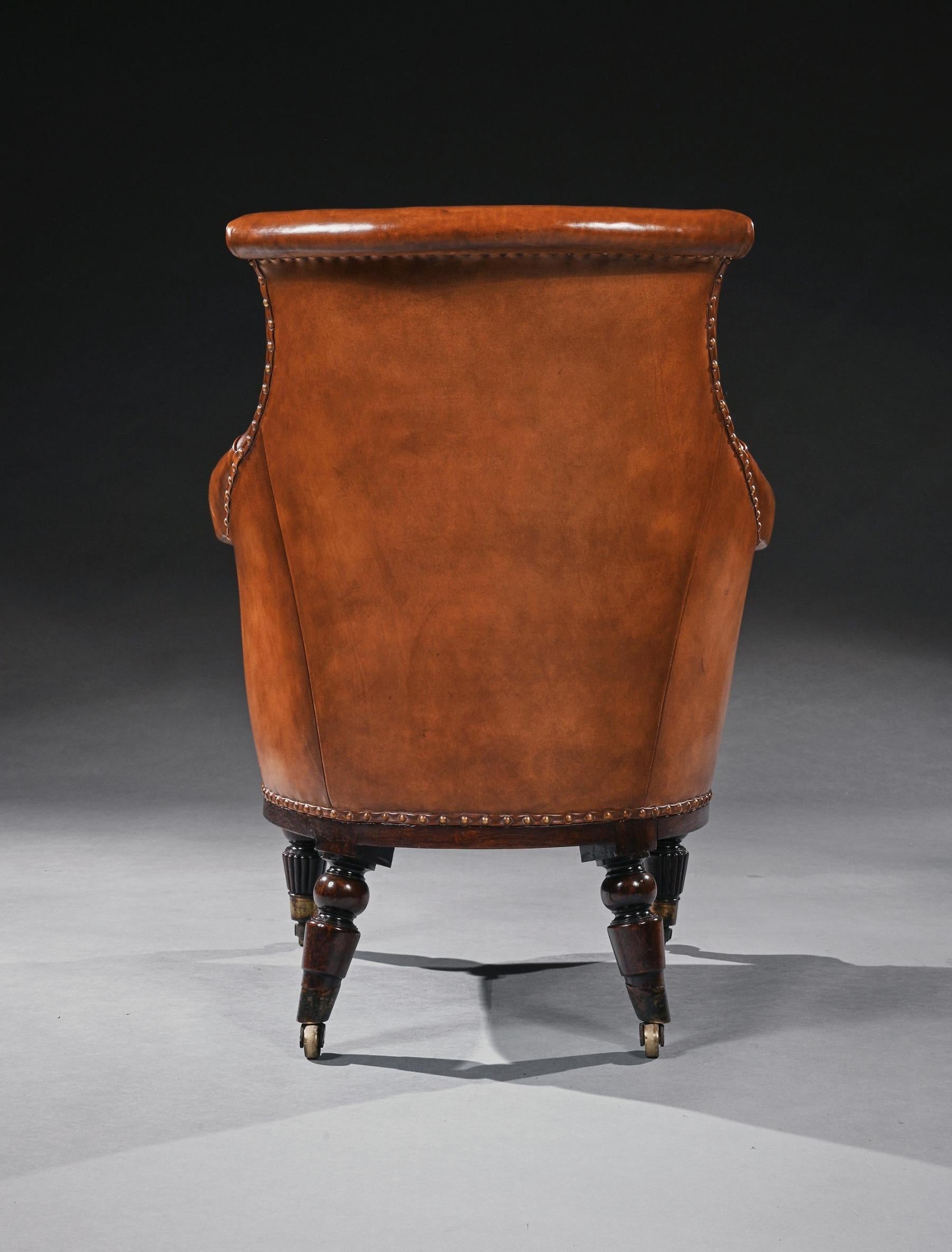 Regency George IV Period Gillow Simulated Rosewood and Brass Armchair In Good Condition In Benington, Herts