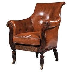 Regency George IV Period Gillow Simulated Rosewood and Brass Armchair