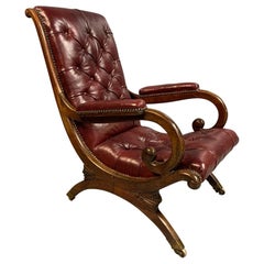 Regency Gillows "Spanish" Library Armchair in Deep Ox Blood Buttoned Leather