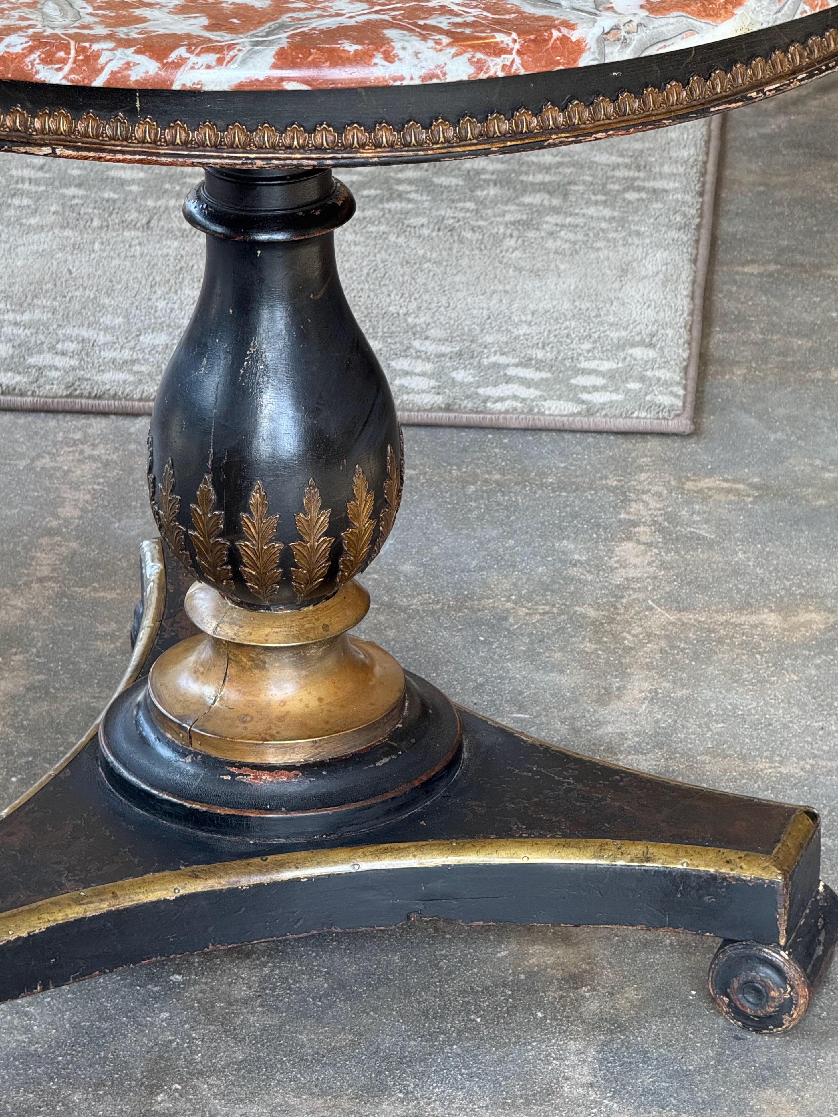19th Century Regency Gilt and Ebonized Center Table With Marble Top