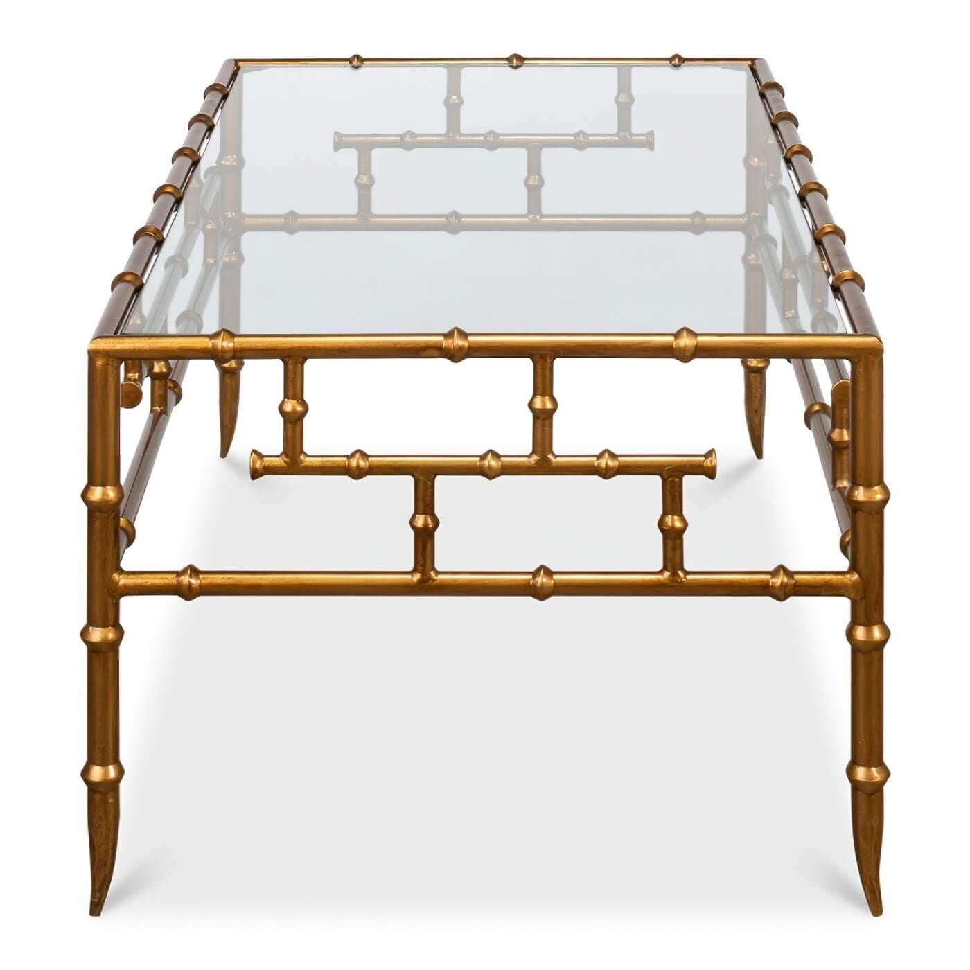 Glass Regency Gilt Bamboo Coffee Table For Sale