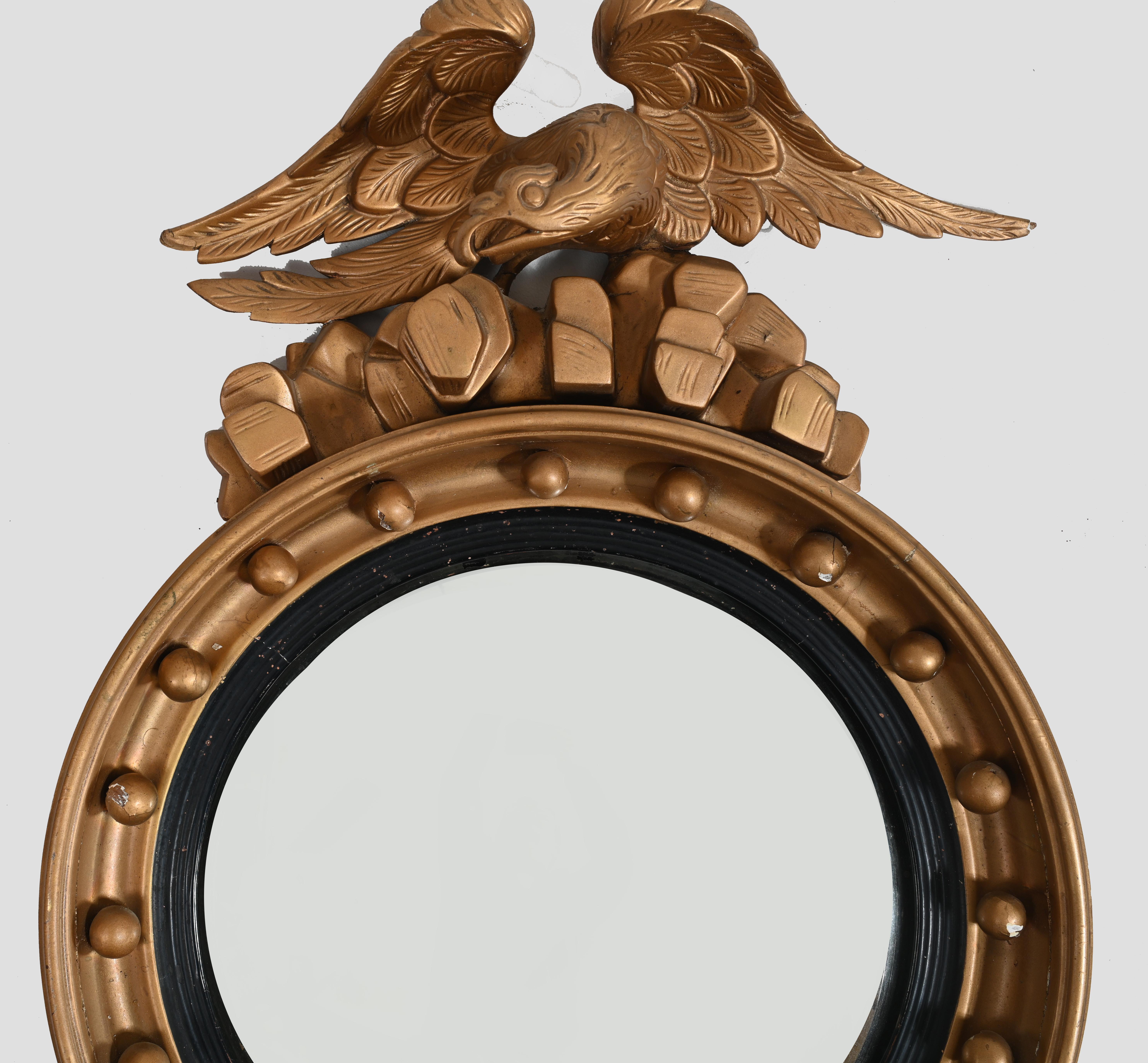 Regency Gilt Convex Mirror Eagle In Good Condition For Sale In Potters Bar, GB
