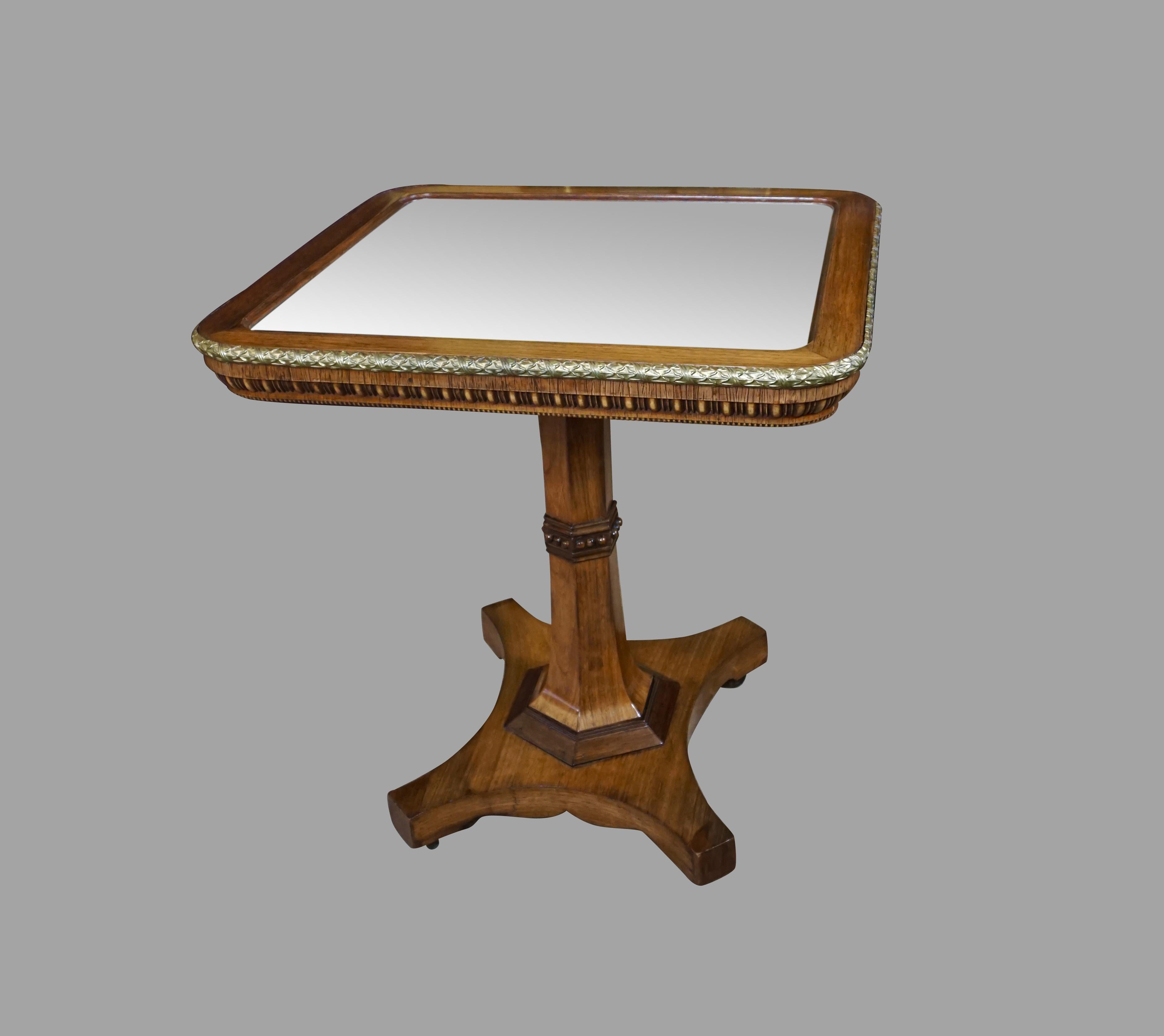 English Regency Gilt Metal Mounted Tilt-Top Mirrored Occasional Table For Sale