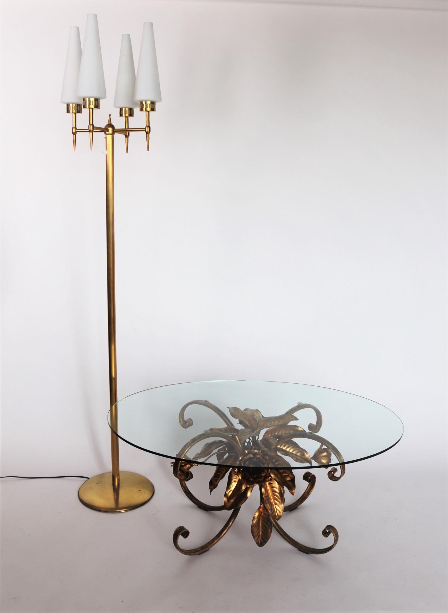German Palm Leaves and Flower Coffee Table in Gilt Metal by Hans Kögl, 1970s For Sale