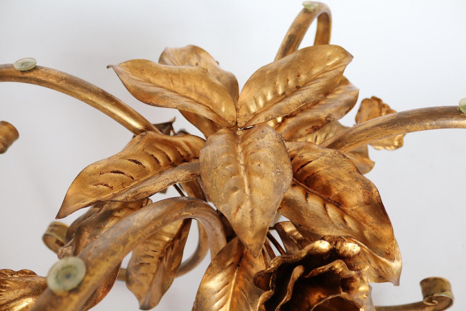 Palm Leaves and Flower Coffee Table in Gilt Metal by Hans Kögl, 1970s For Sale 3