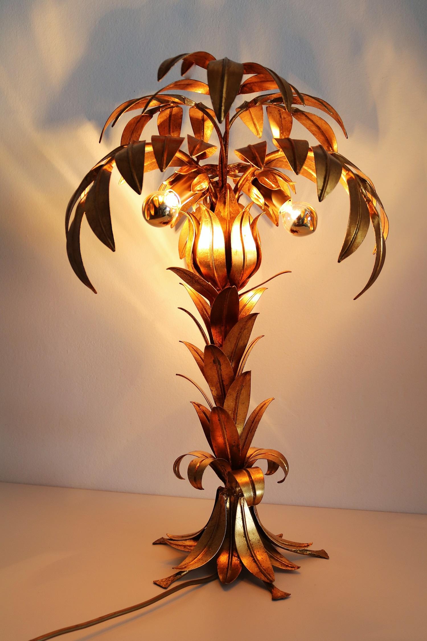 Hollywood Regency Mid-Century Gilt Palm Tree Table Lamp by Hans Kogl, 1970s