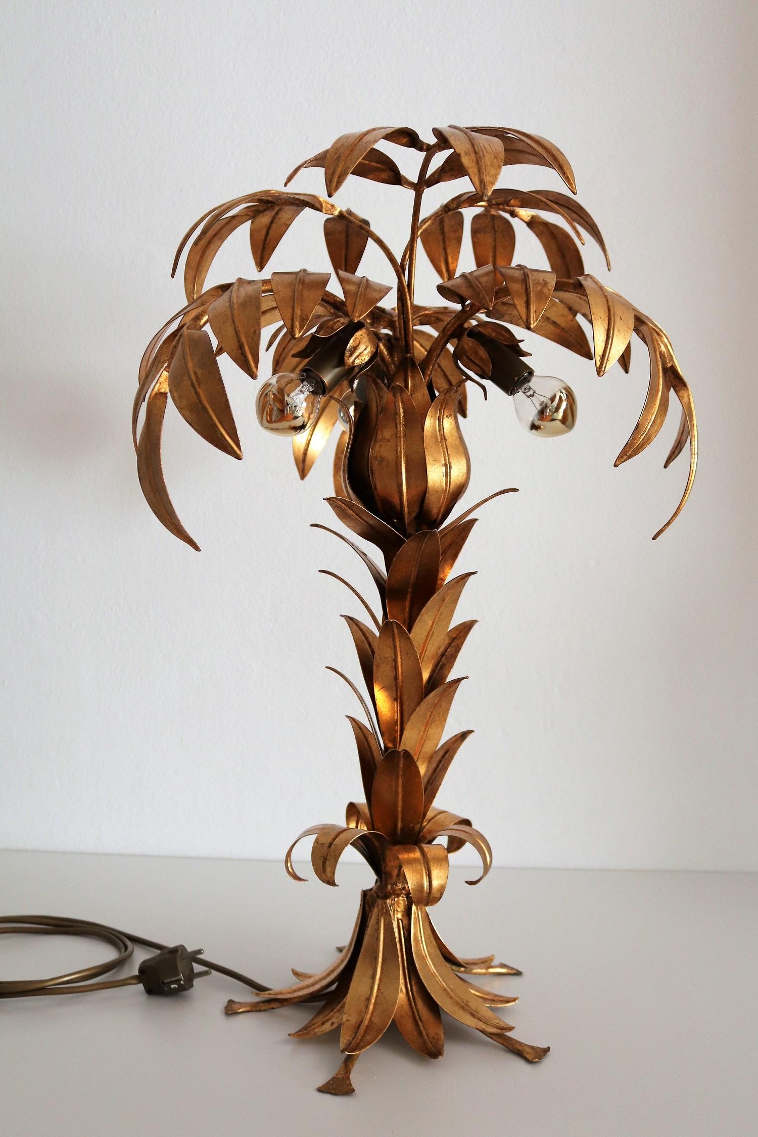 German Mid-Century Gilt Palm Tree Table Lamp by Hans Kogl, 1970s