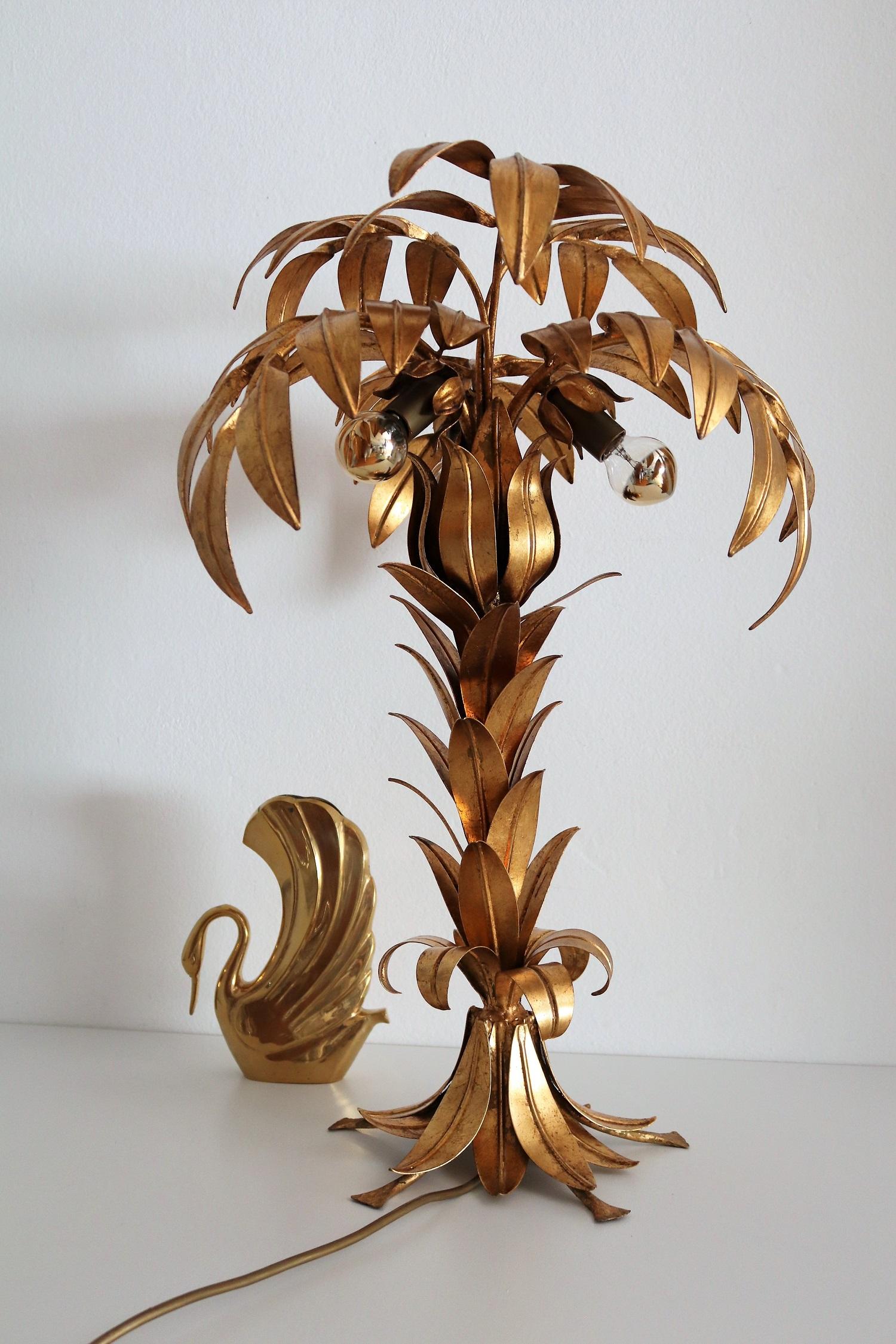 Late 20th Century Mid-Century Gilt Palm Tree Table Lamp by Hans Kogl, 1970s