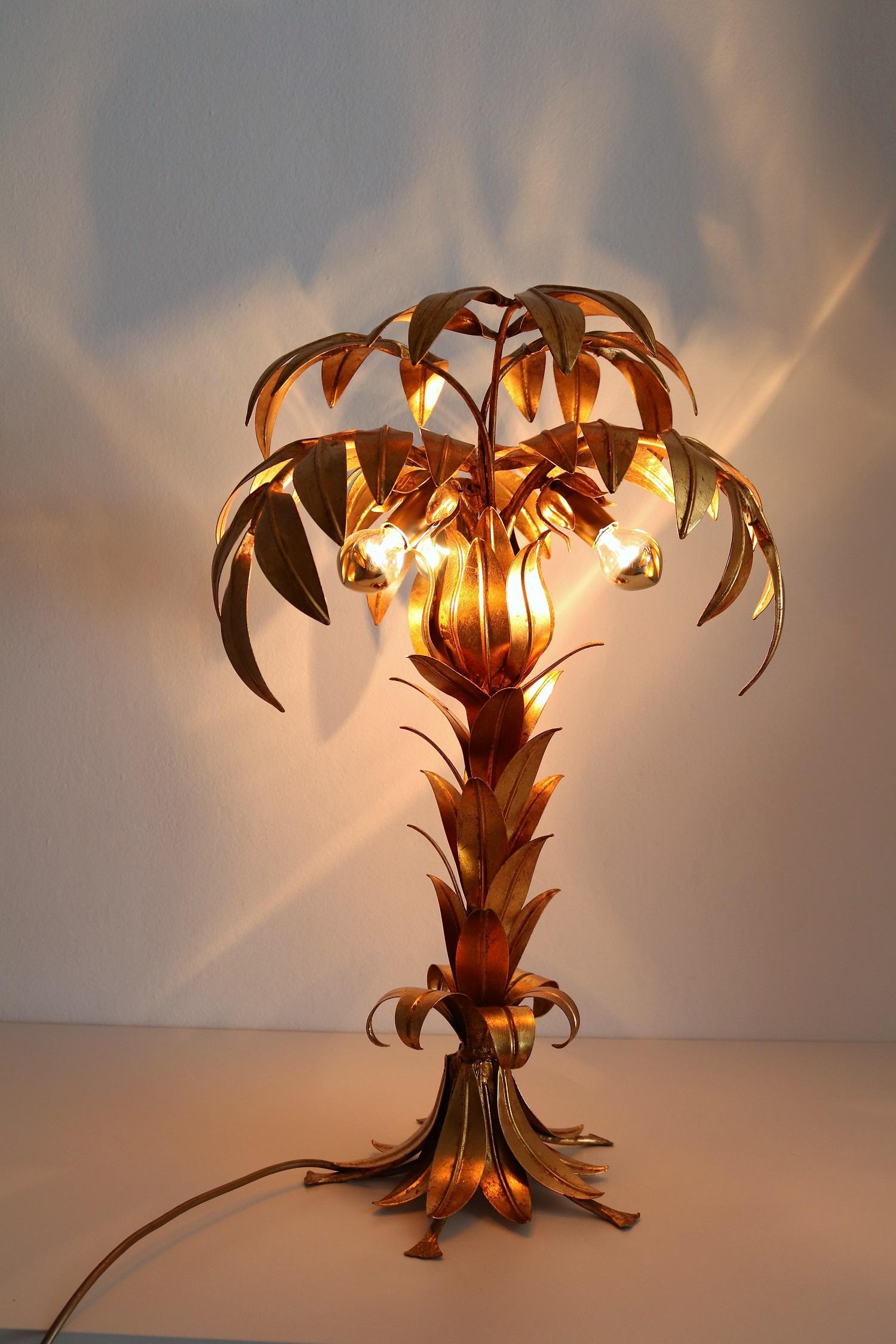 Metal Mid-Century Gilt Palm Tree Table Lamp by Hans Kogl, 1970s