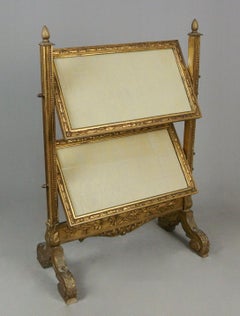 Regency Gilt Wood Double Panel Adjustable Fire Screen with Original Panels