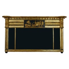 Regency Giltwood and Ebonized Overmantel Mirror