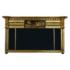 Regency Giltwood and Ebonized Overmantel Mirror