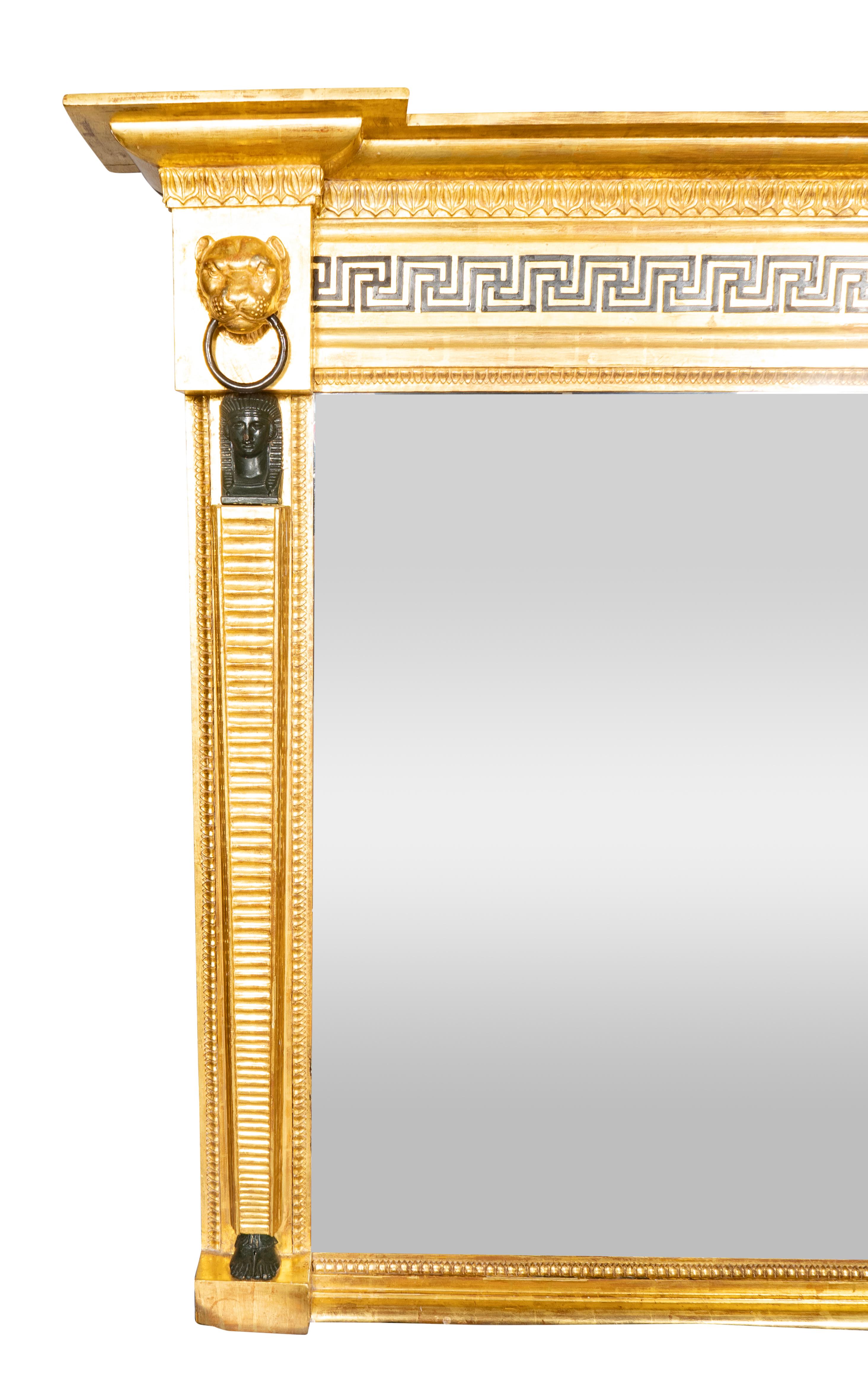 English Regency Giltwood And Ebonized Overmantle Mirror For Sale