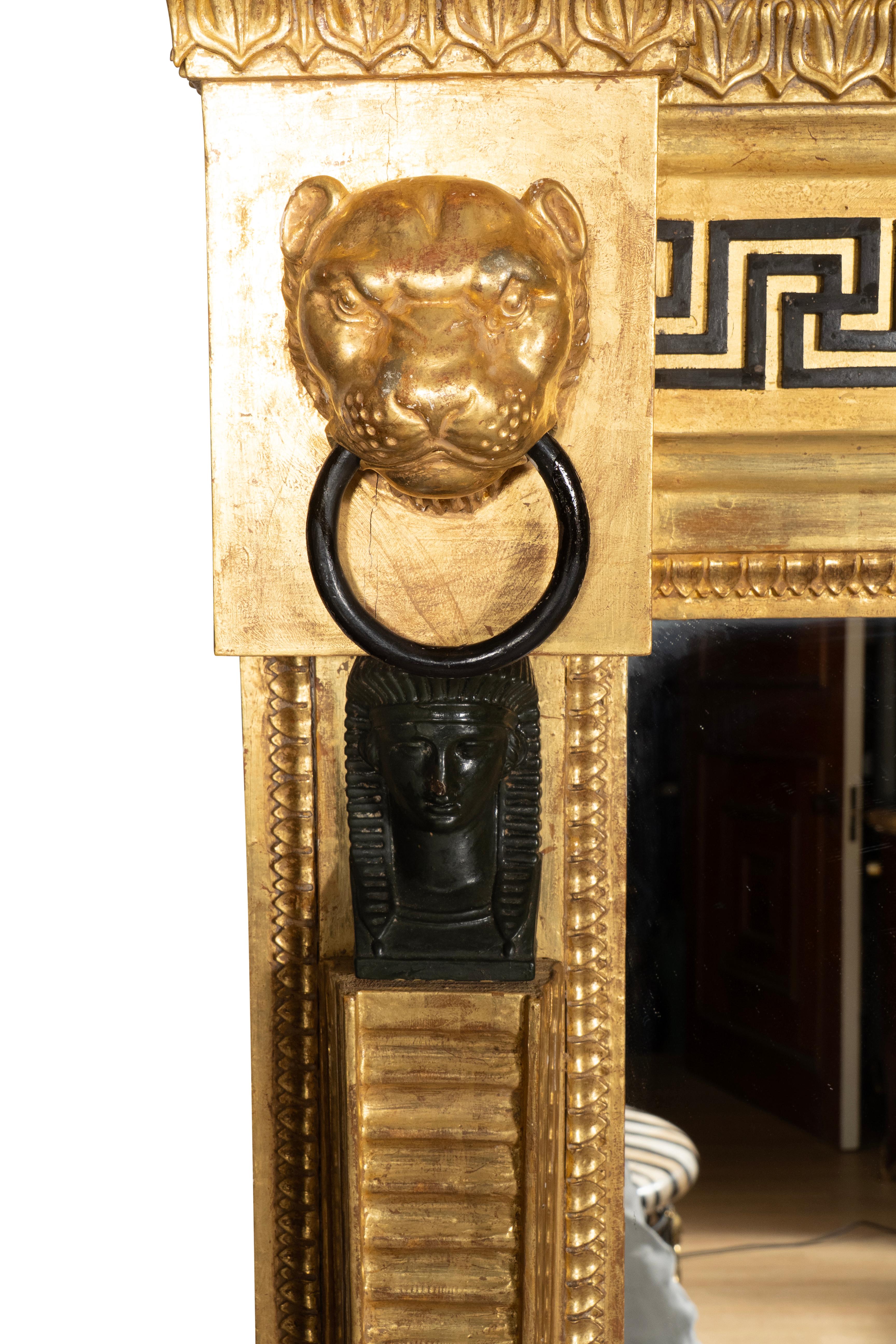 Regency Giltwood And Ebonized Overmantle Mirror In Good Condition For Sale In Essex, MA