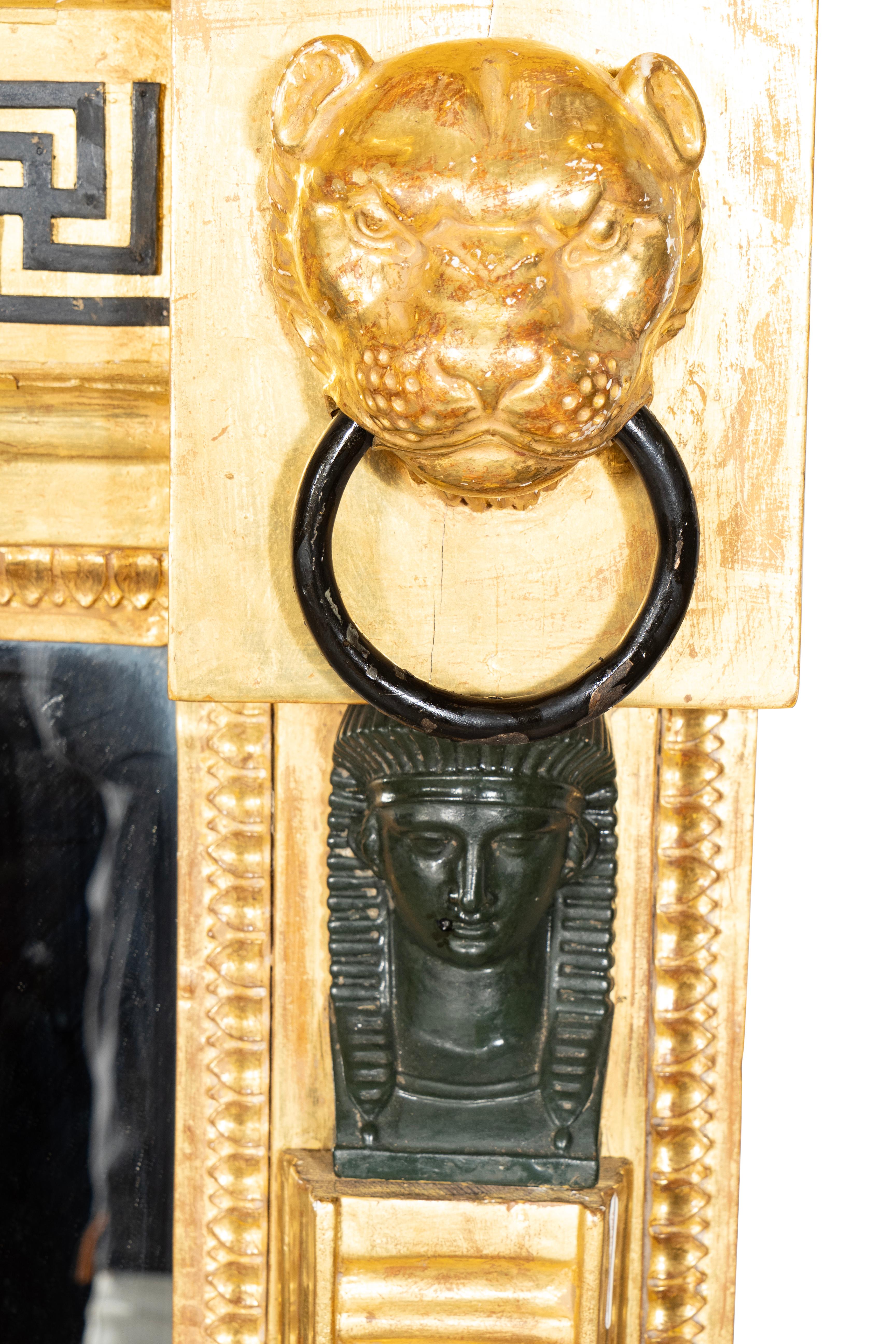 Regency Giltwood And Ebonized Overmantle Mirror For Sale 1