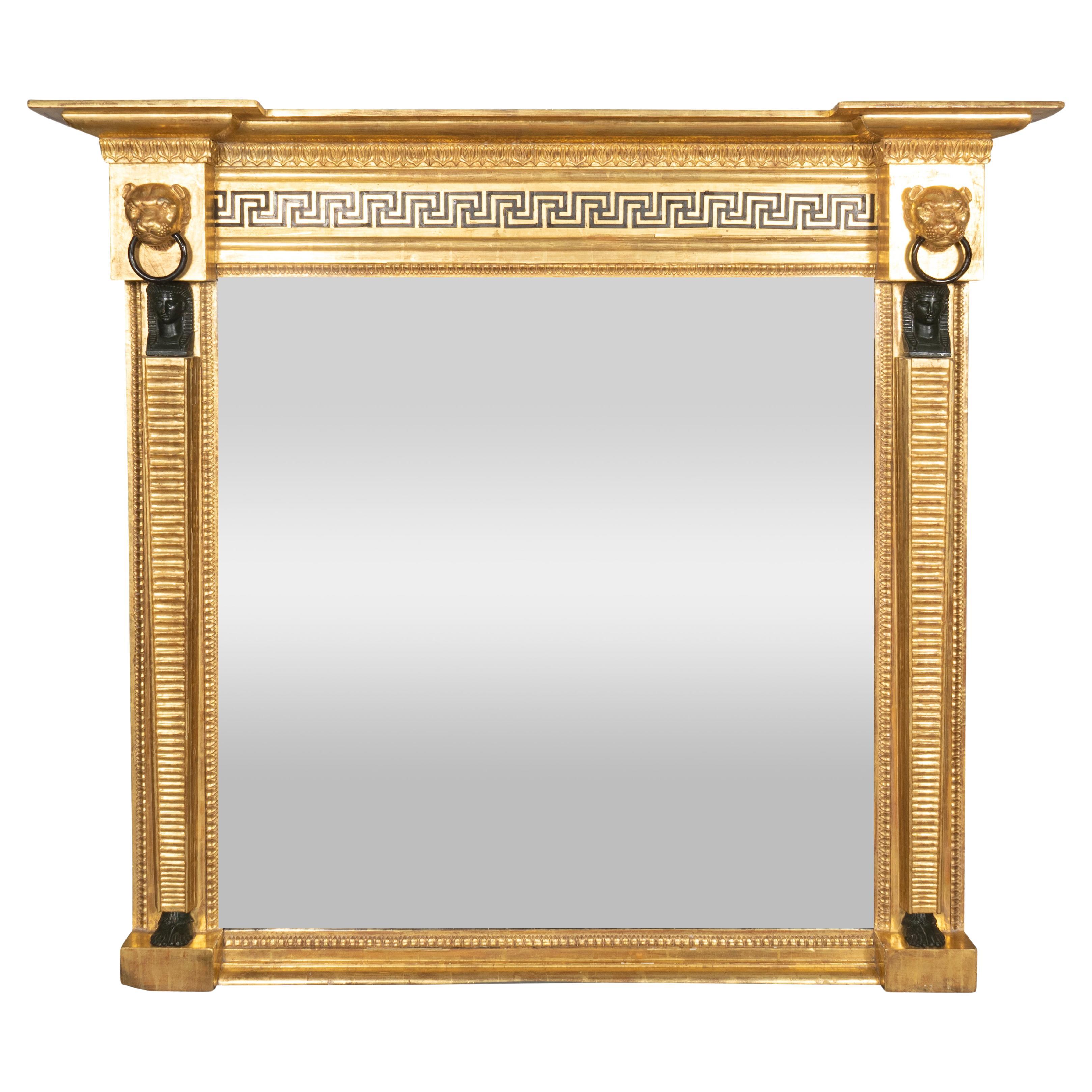 Specchio Regency in legno dorato e ebanizzato