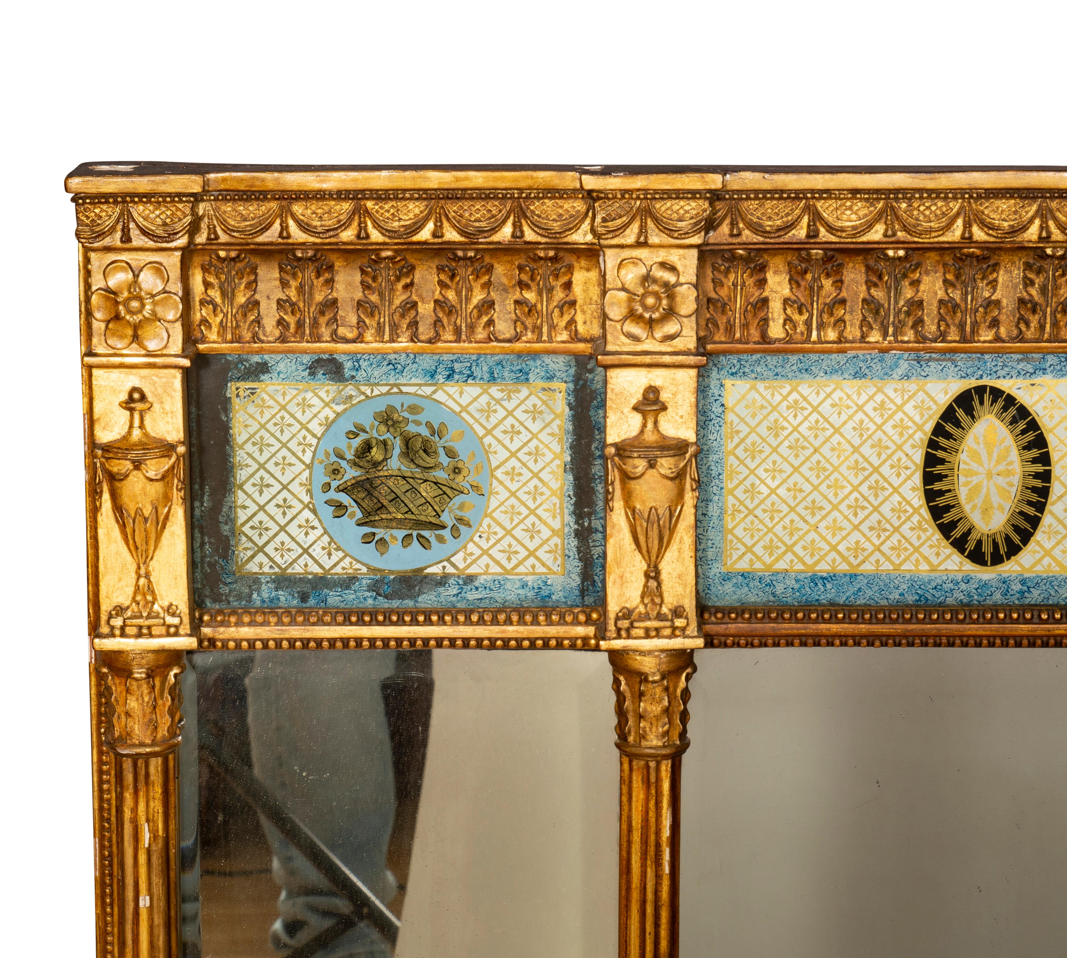 English Regency Giltwood and Eglomise Overmantle Mirror