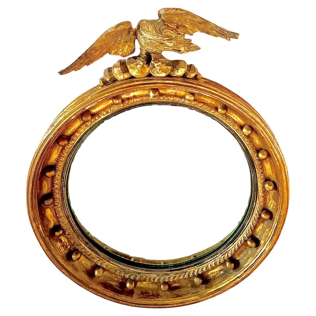 Federal Regency Giltwood Convex Bullseye Mirror with Eagle Crest For Sale